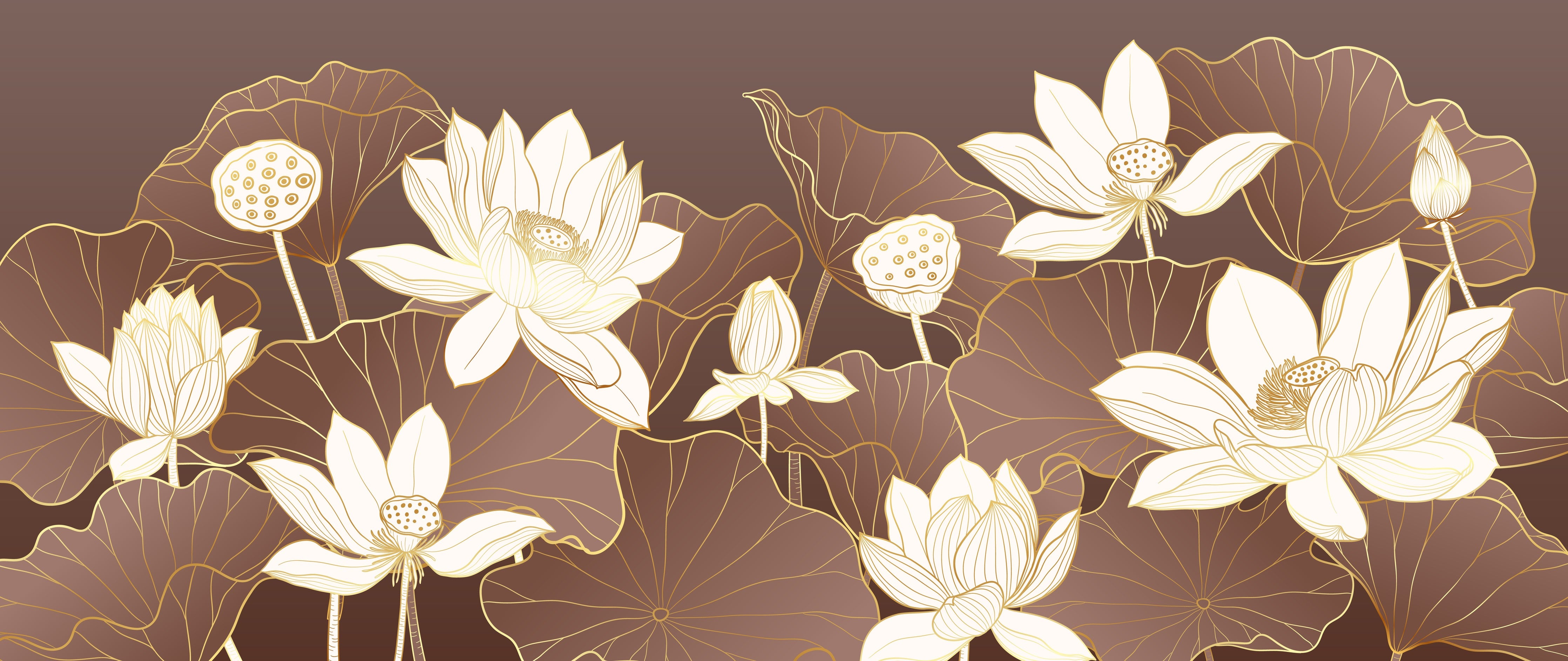 Waschbecken-Rückwand-Lotusblüten Lineart auf Braun