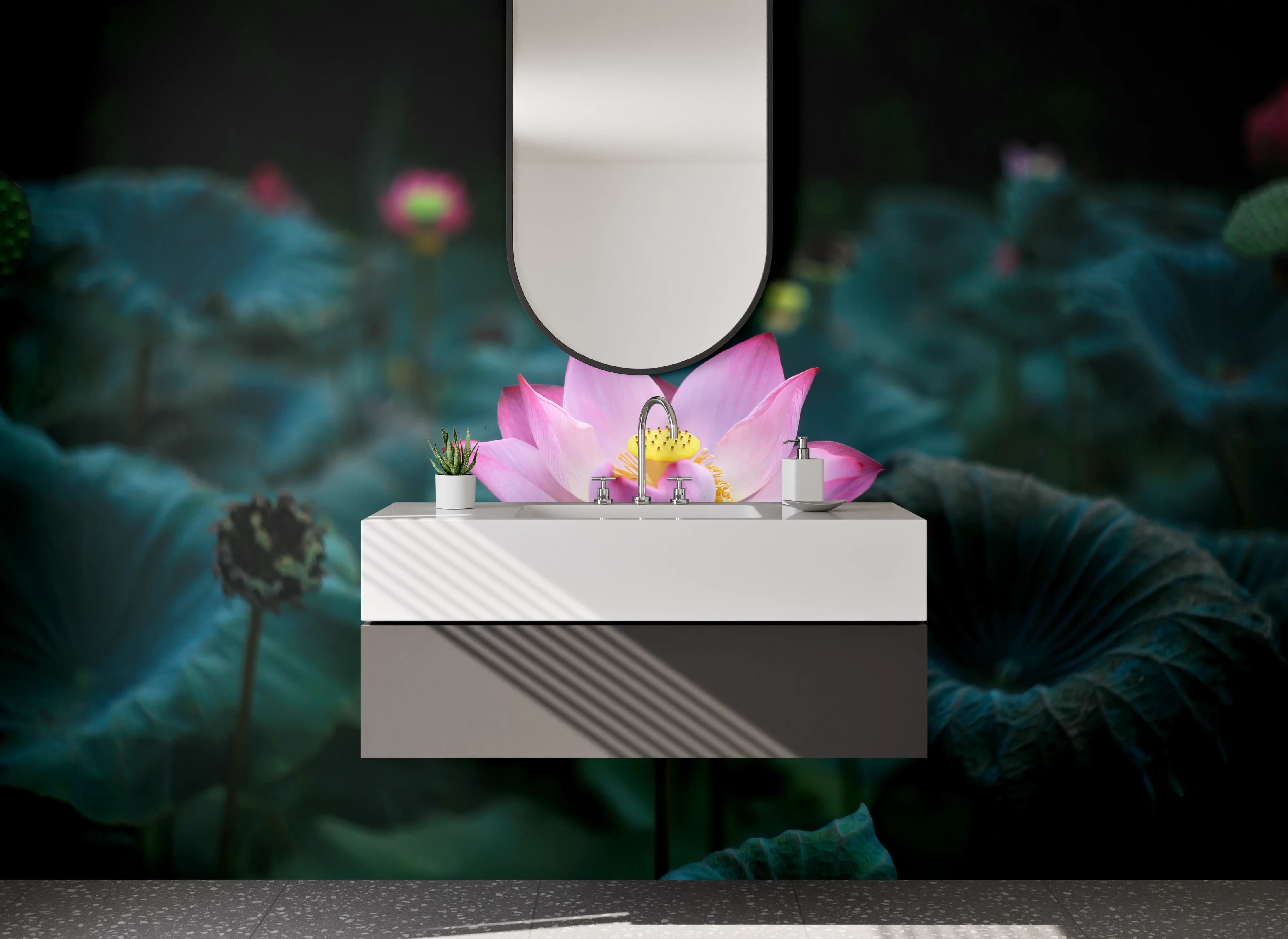 Waschbecken-Rückwand - Lotusblume auf Wasser