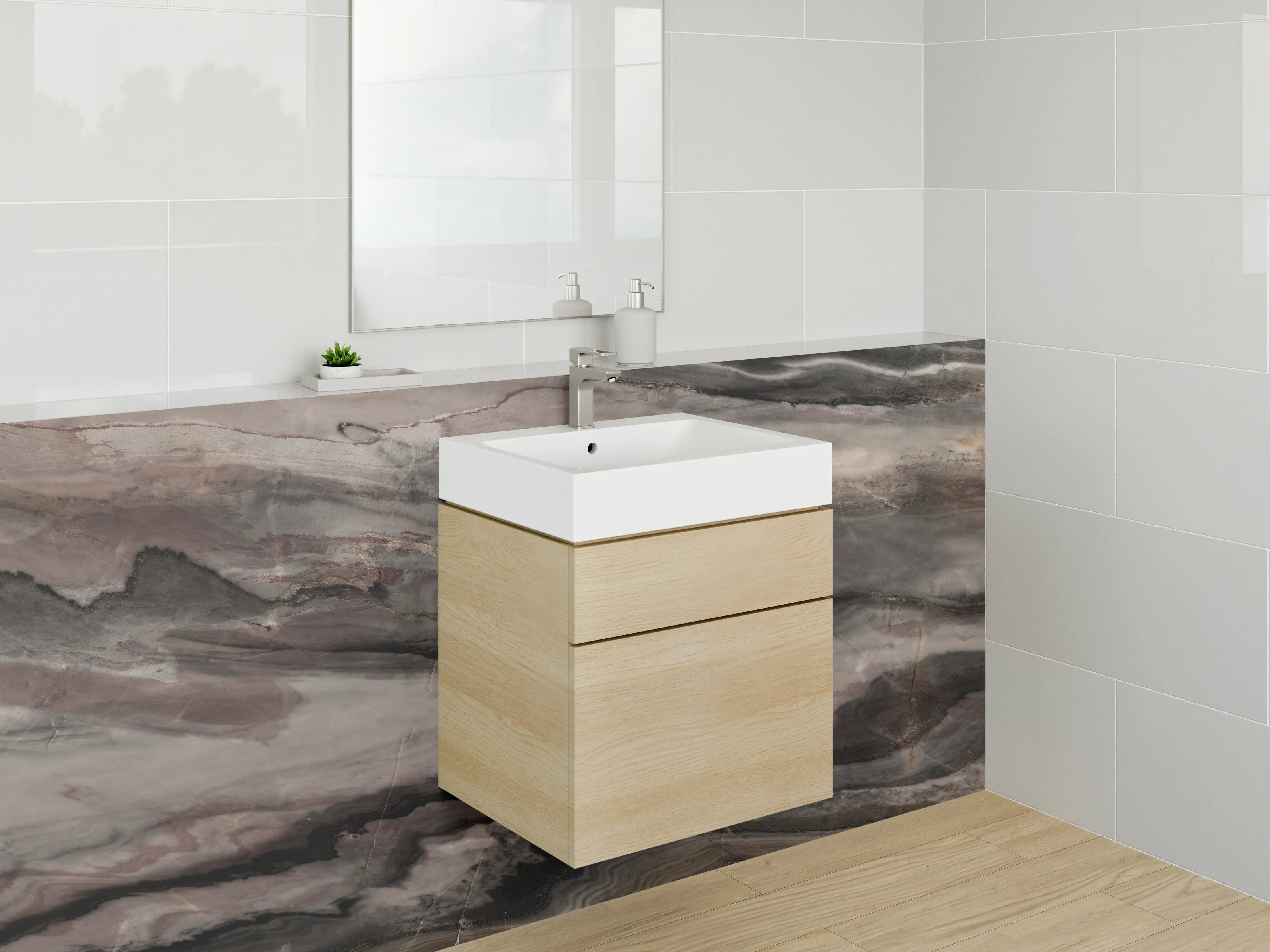 Waschbecken-Rückwand - Luxuriöse Marmoroptik in Braun und Grau