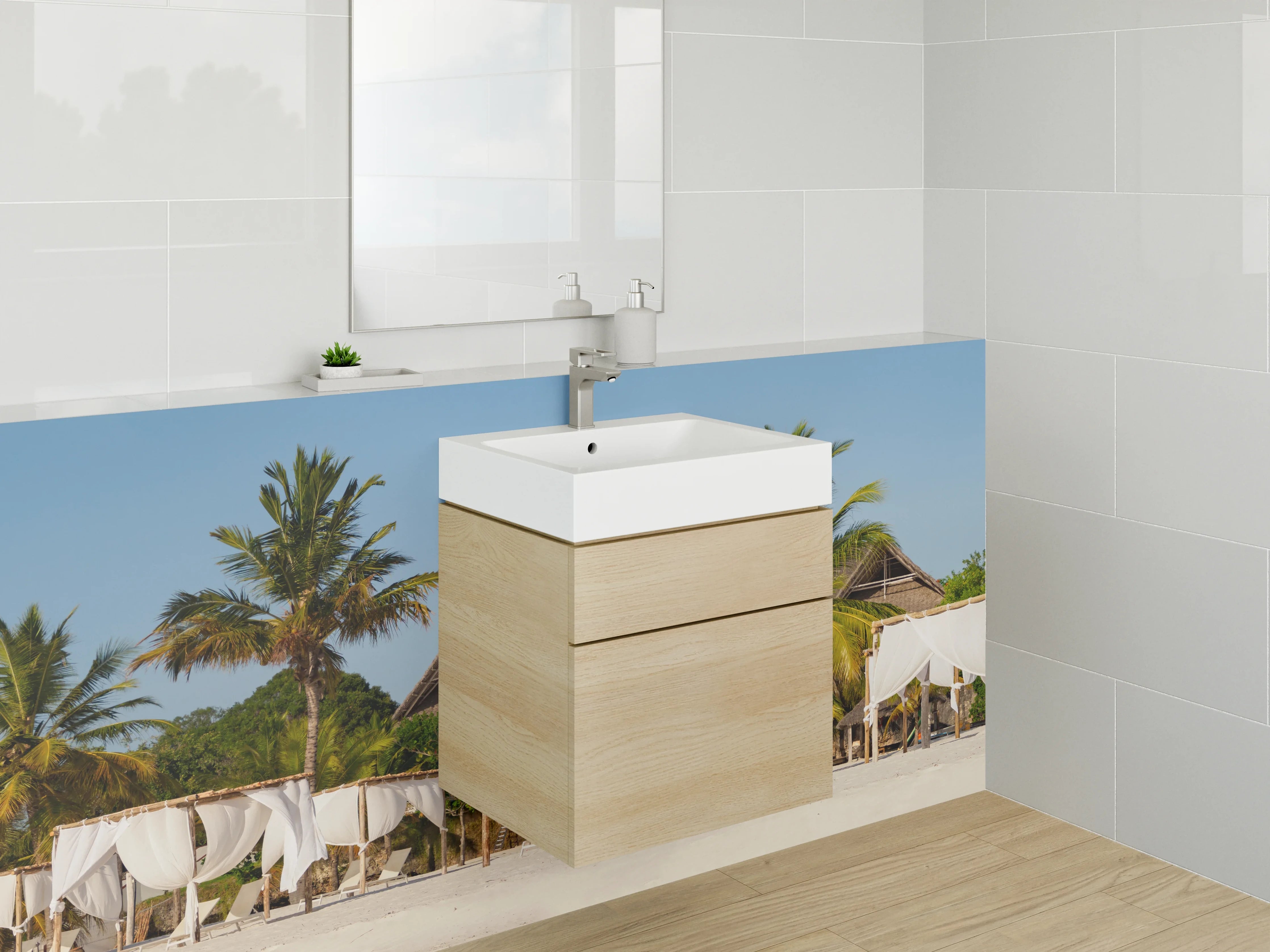 Waschbecken-Rückwand - Luxuriöse Strand-Oase mit Palmen