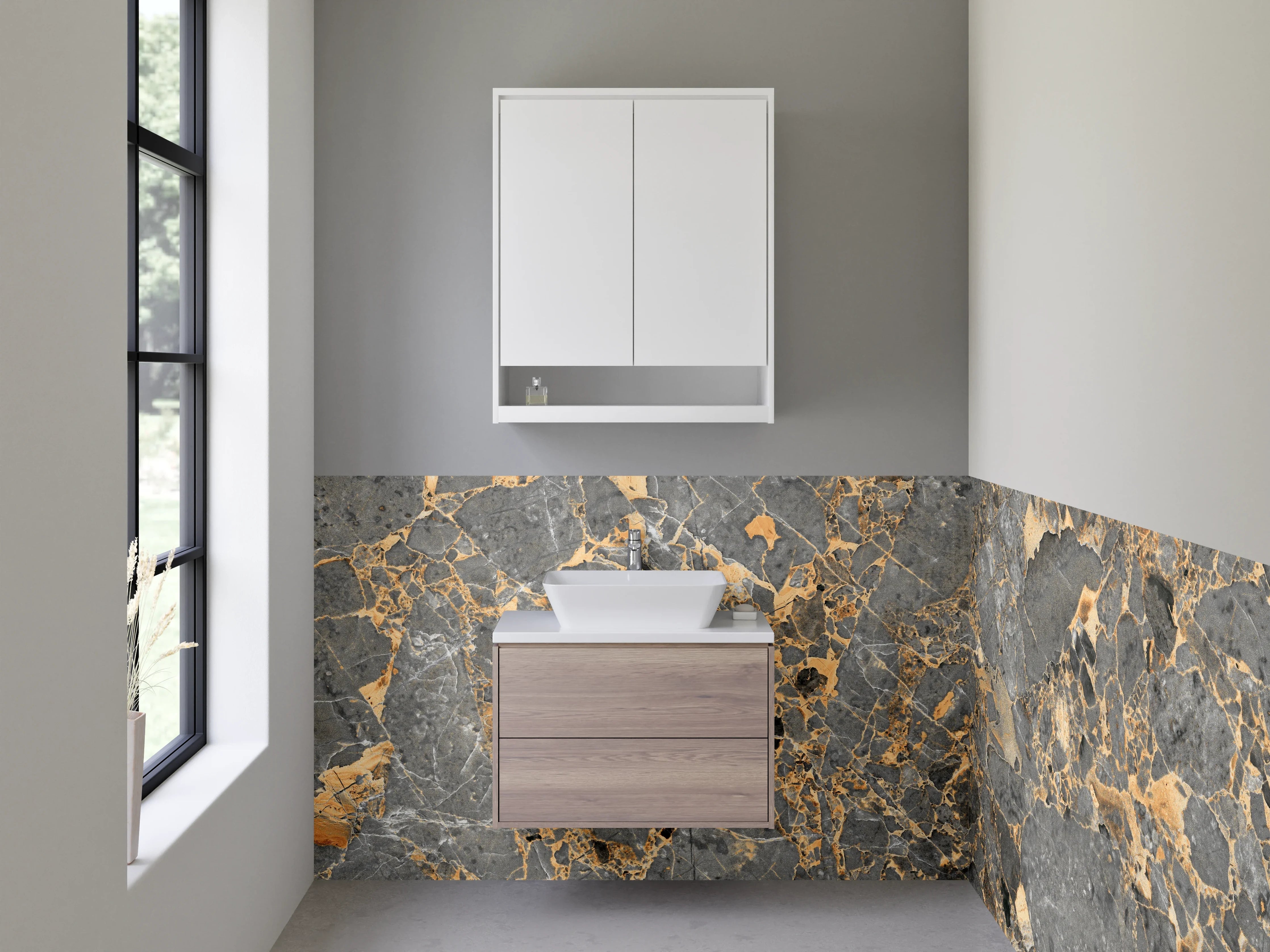 Waschbecken-Rückwand - Luxuriöse graue Marmordekor Wandplatte