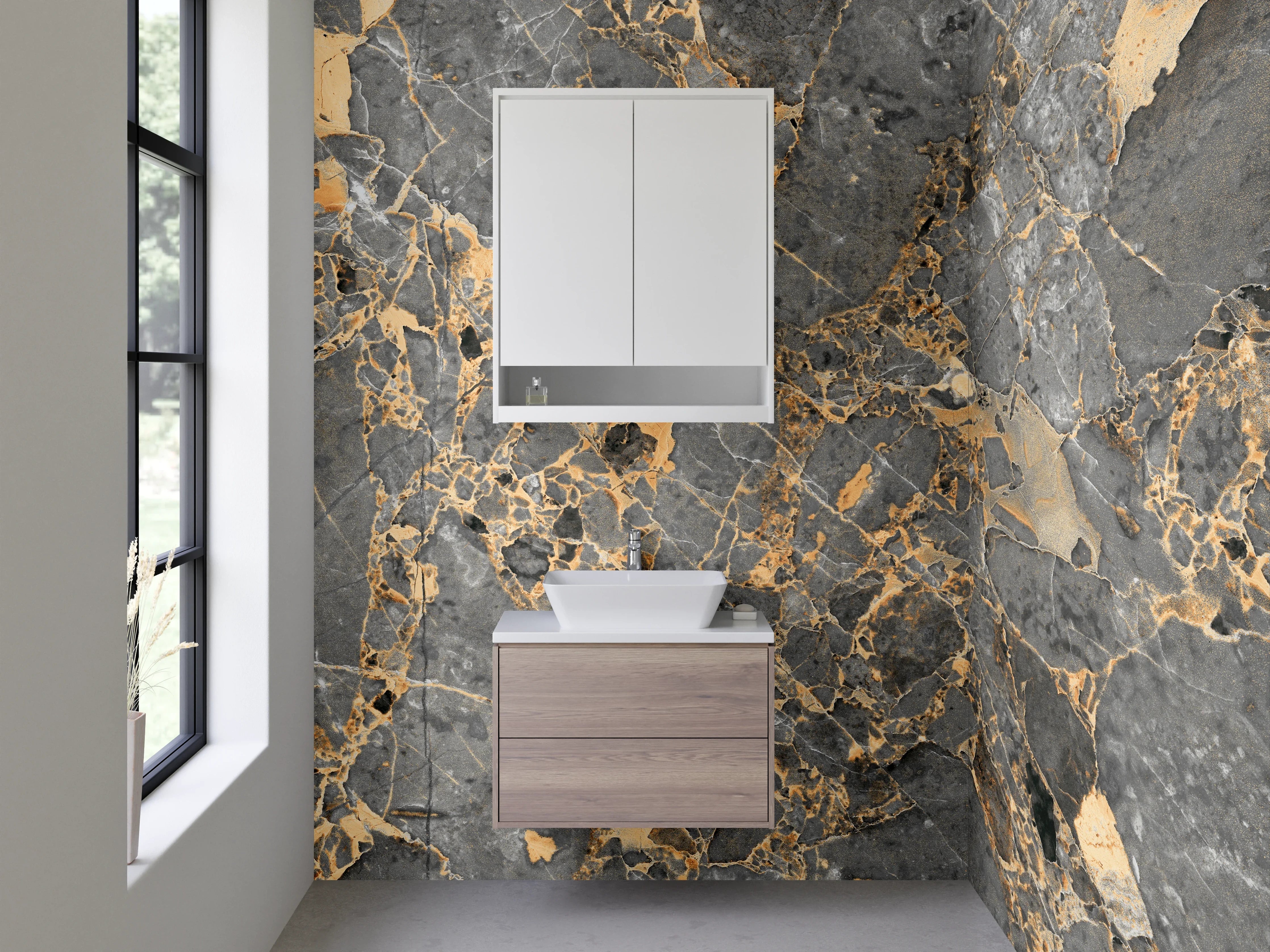 Waschbecken-Rückwand - Luxuriöse graue Marmordekor Wandplatte