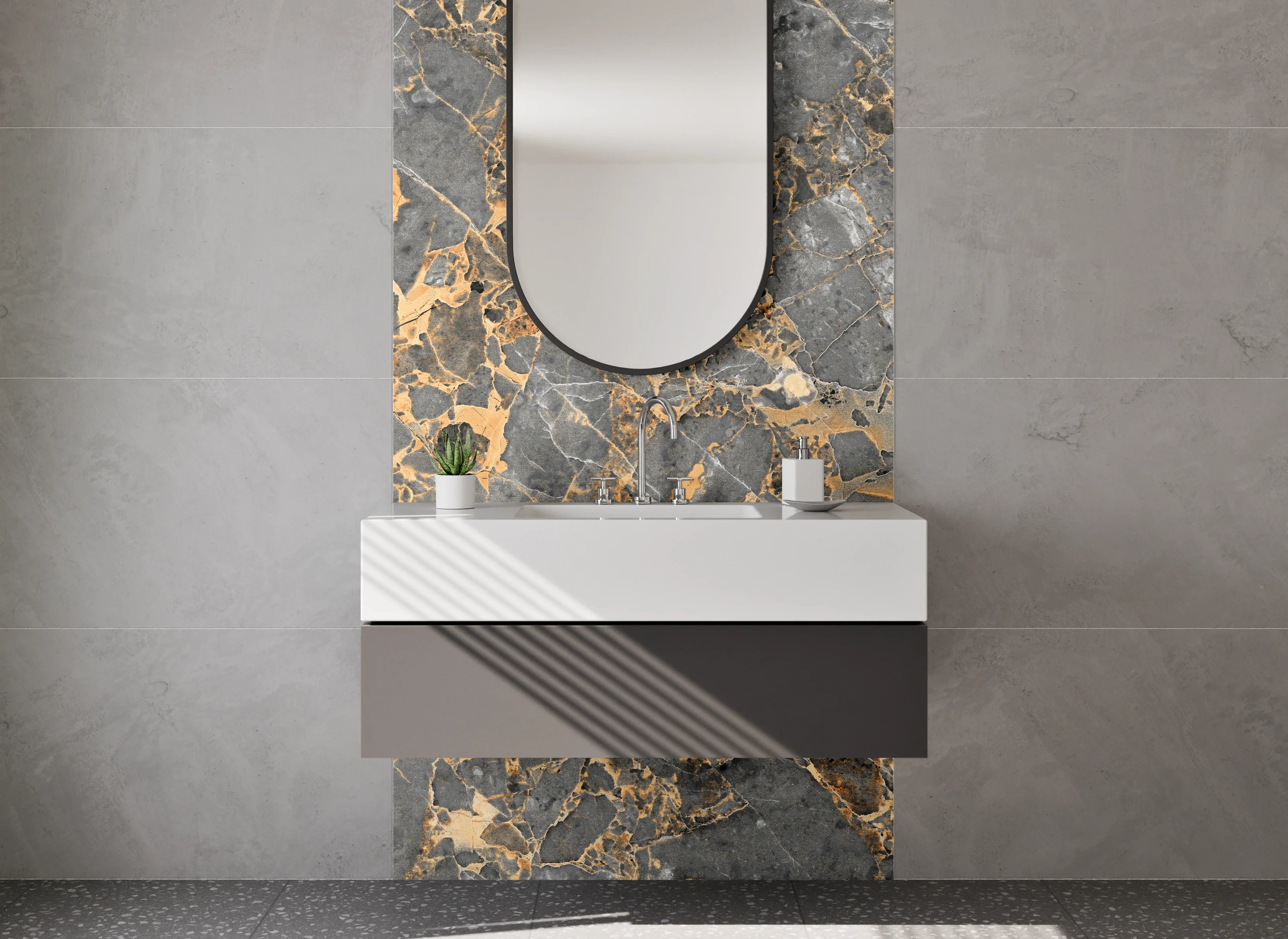 Waschbecken-Rückwand - Luxuriöse graue Marmordekor Wandplatte