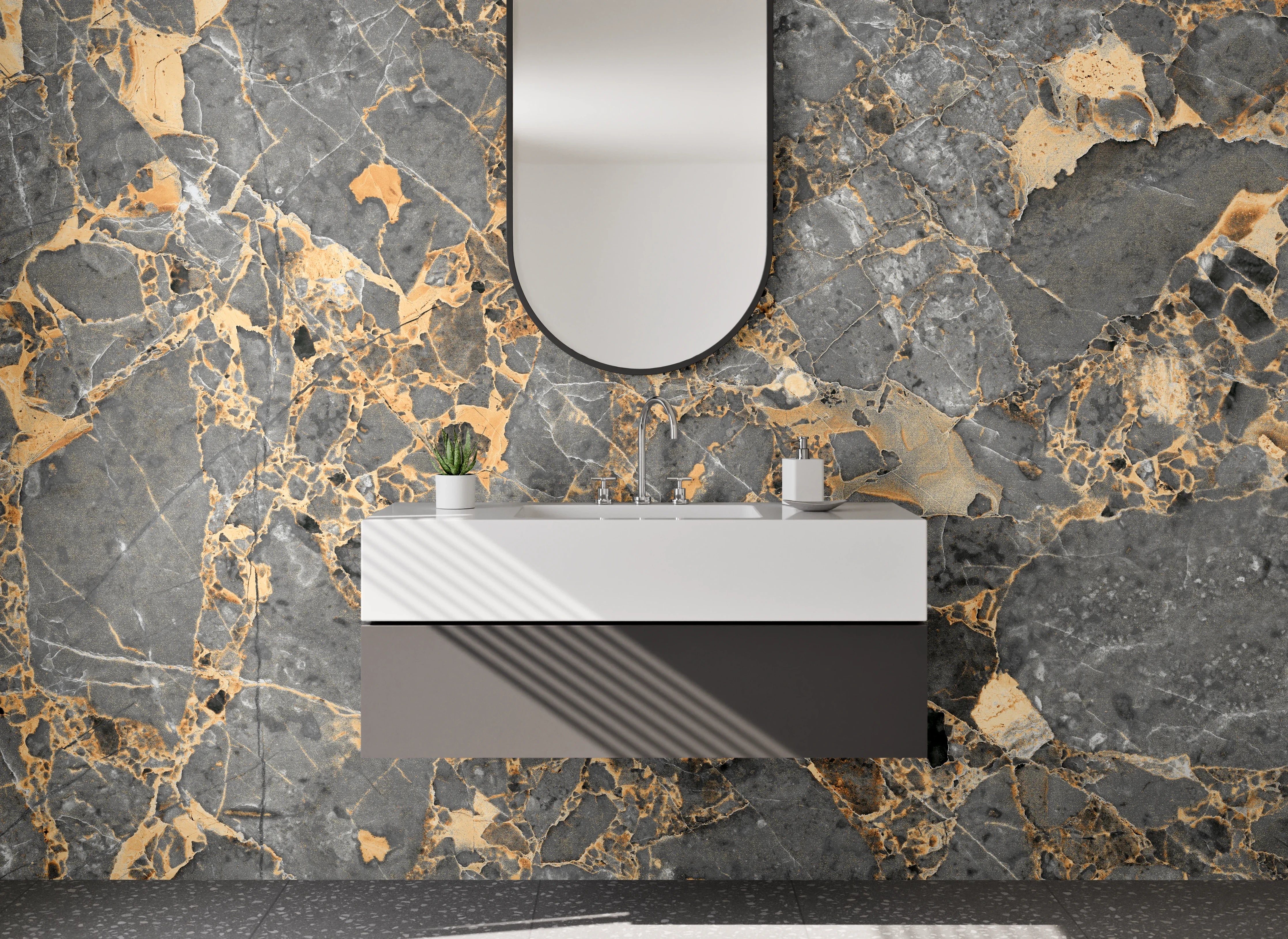 Waschbecken-Rückwand - Luxuriöse graue Marmordekor Wandplatte