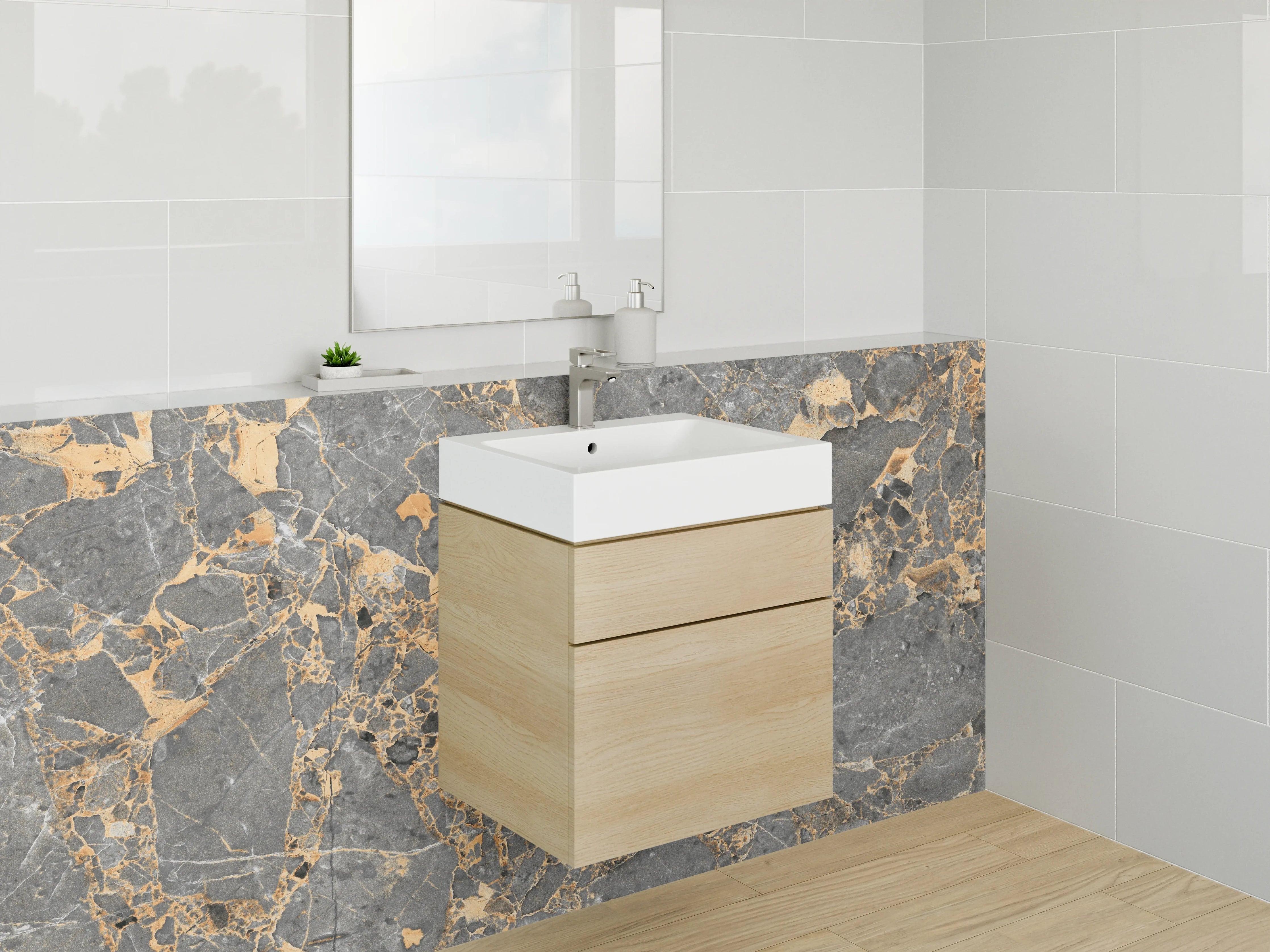 Waschbecken-Rückwand - Luxuriöse graue Marmordekor Wandplatte