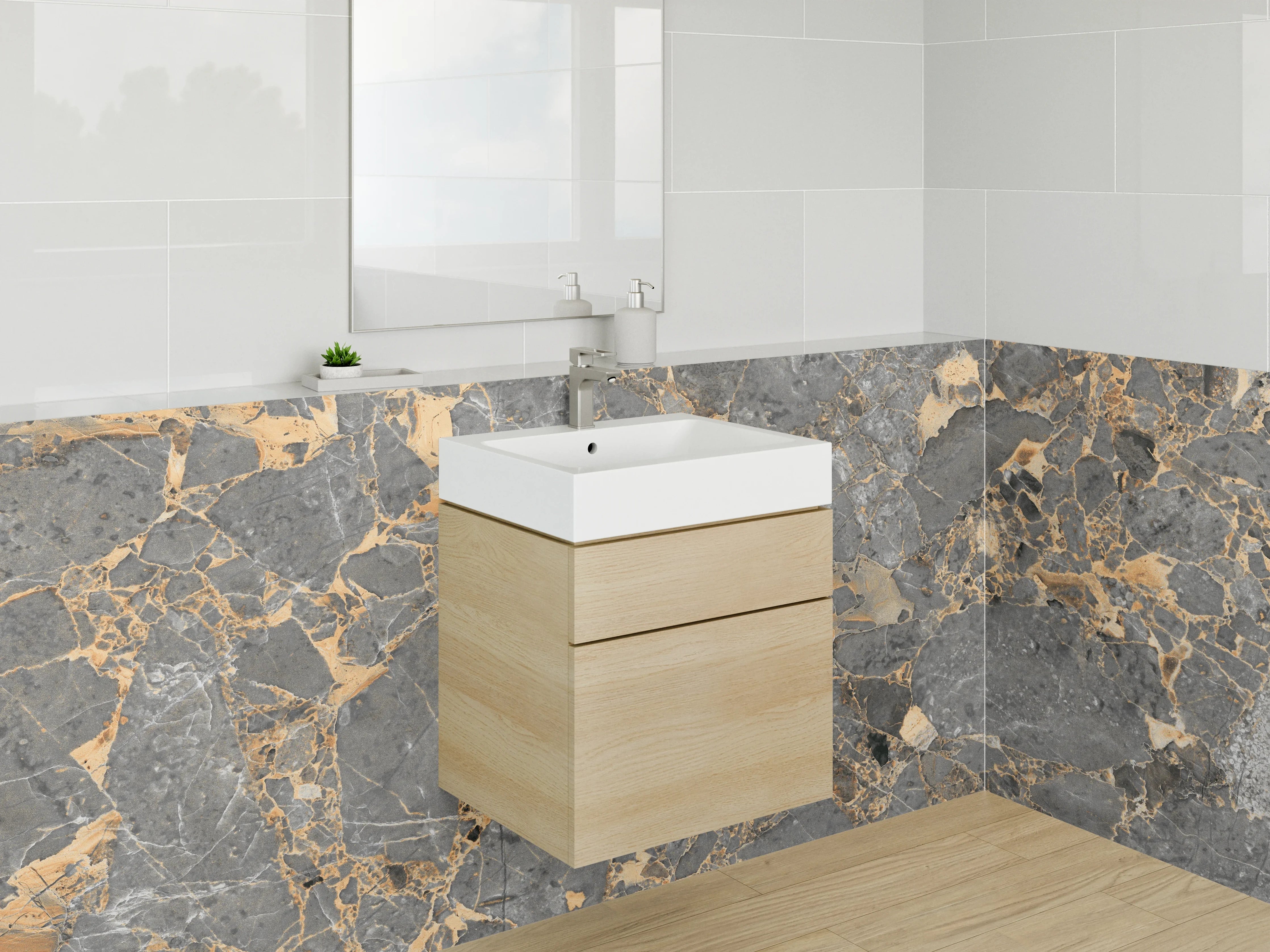 Waschbecken-Rückwand - Luxuriöse graue Marmordekor Wandplatte