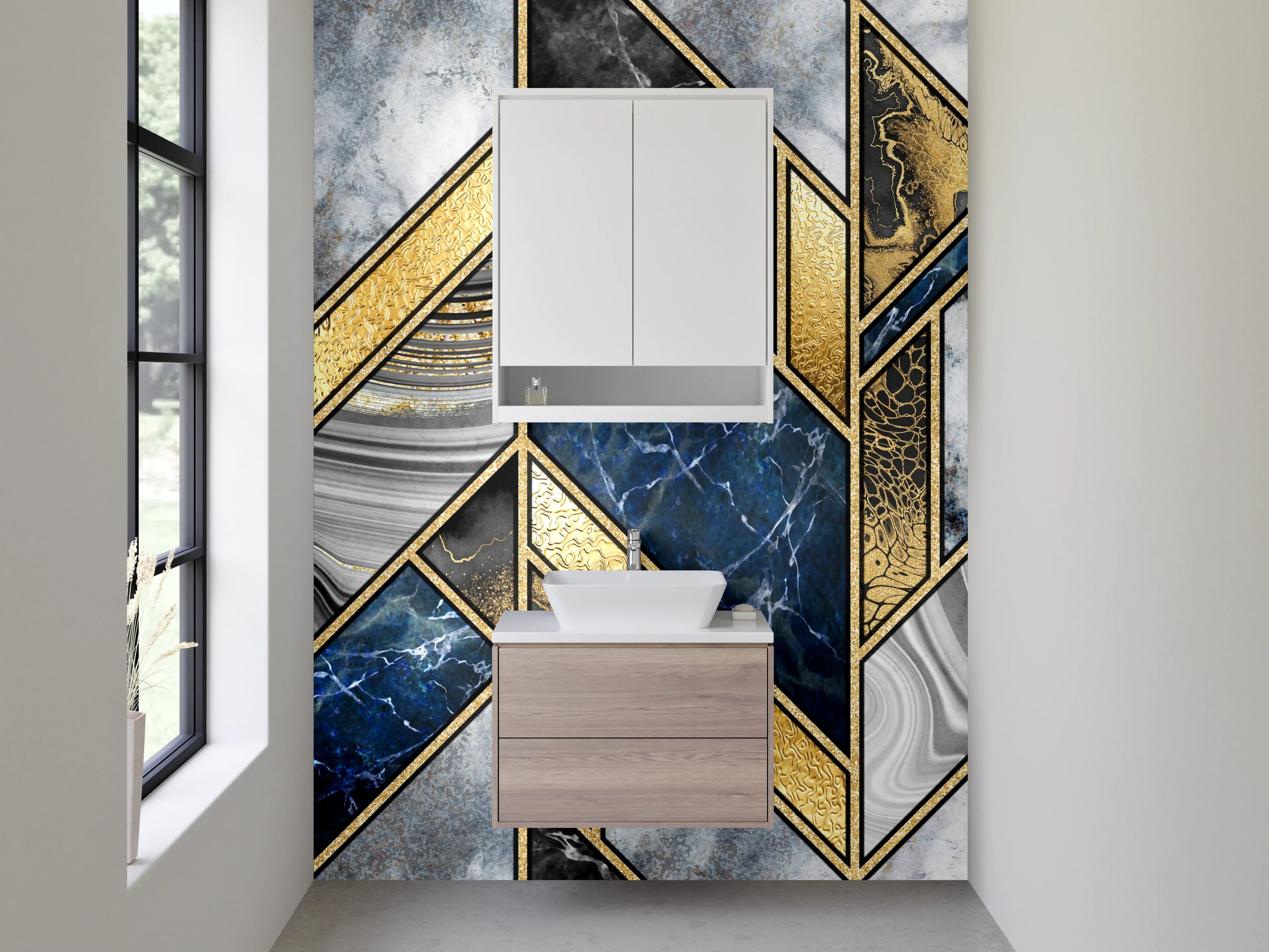 Waschbecken-Rückwand - Luxuriöses Marmor Mosaik Gold Blau