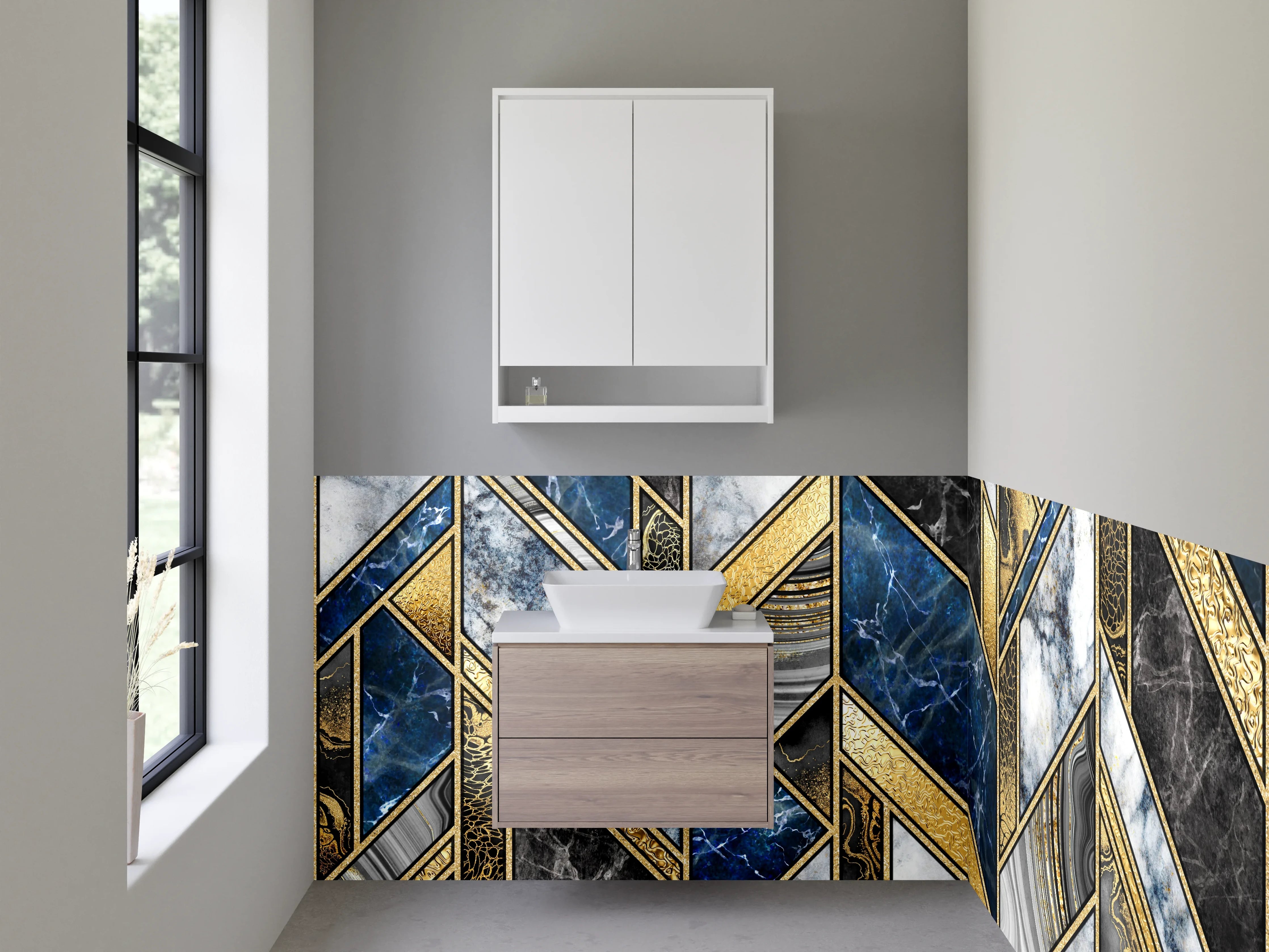 Waschbecken-Rückwand - Luxuriöses Marmor Mosaik Gold Blau