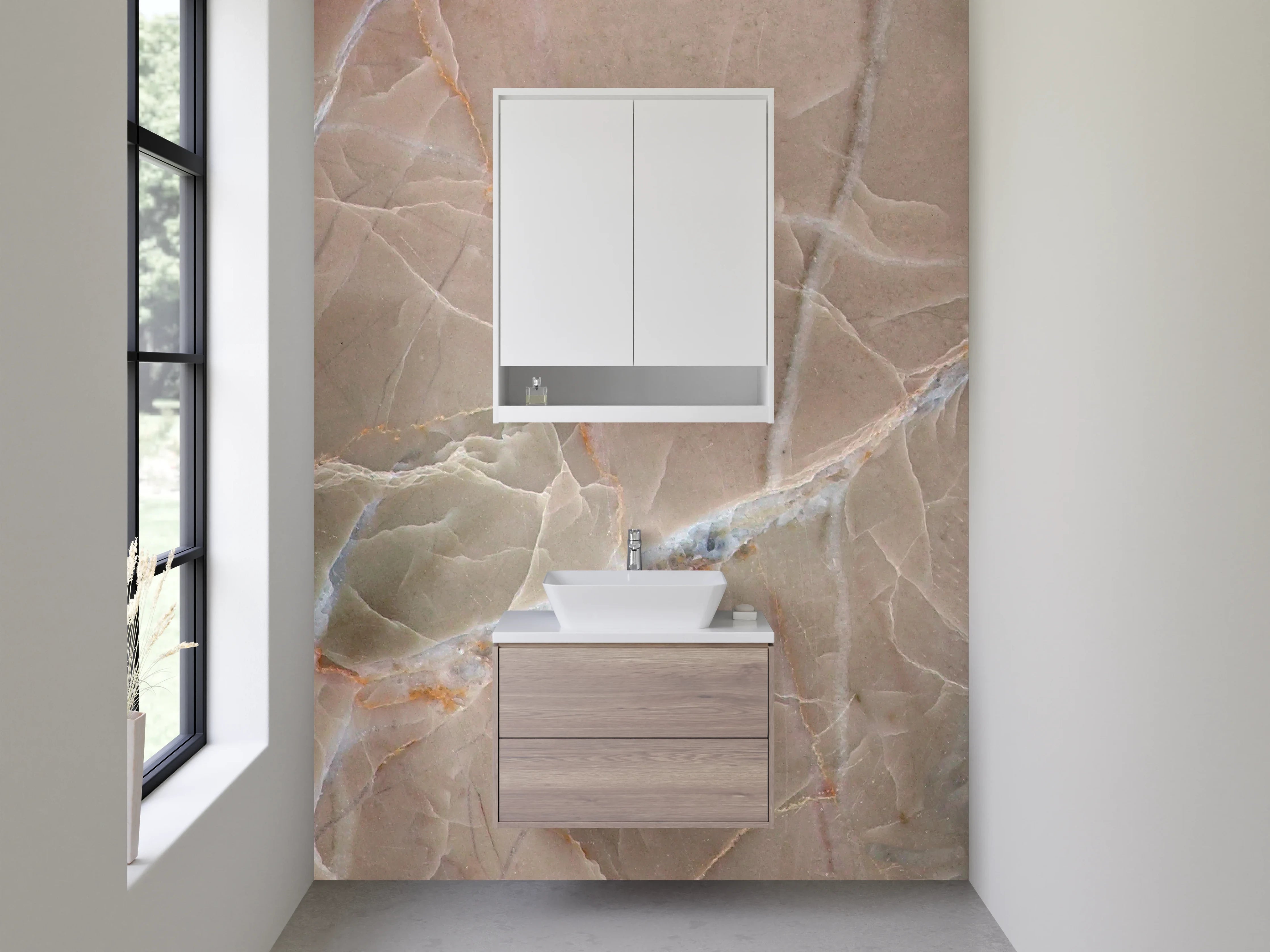 Waschbecken-Rückwand - Luxuriöses beiges Marmor-Design