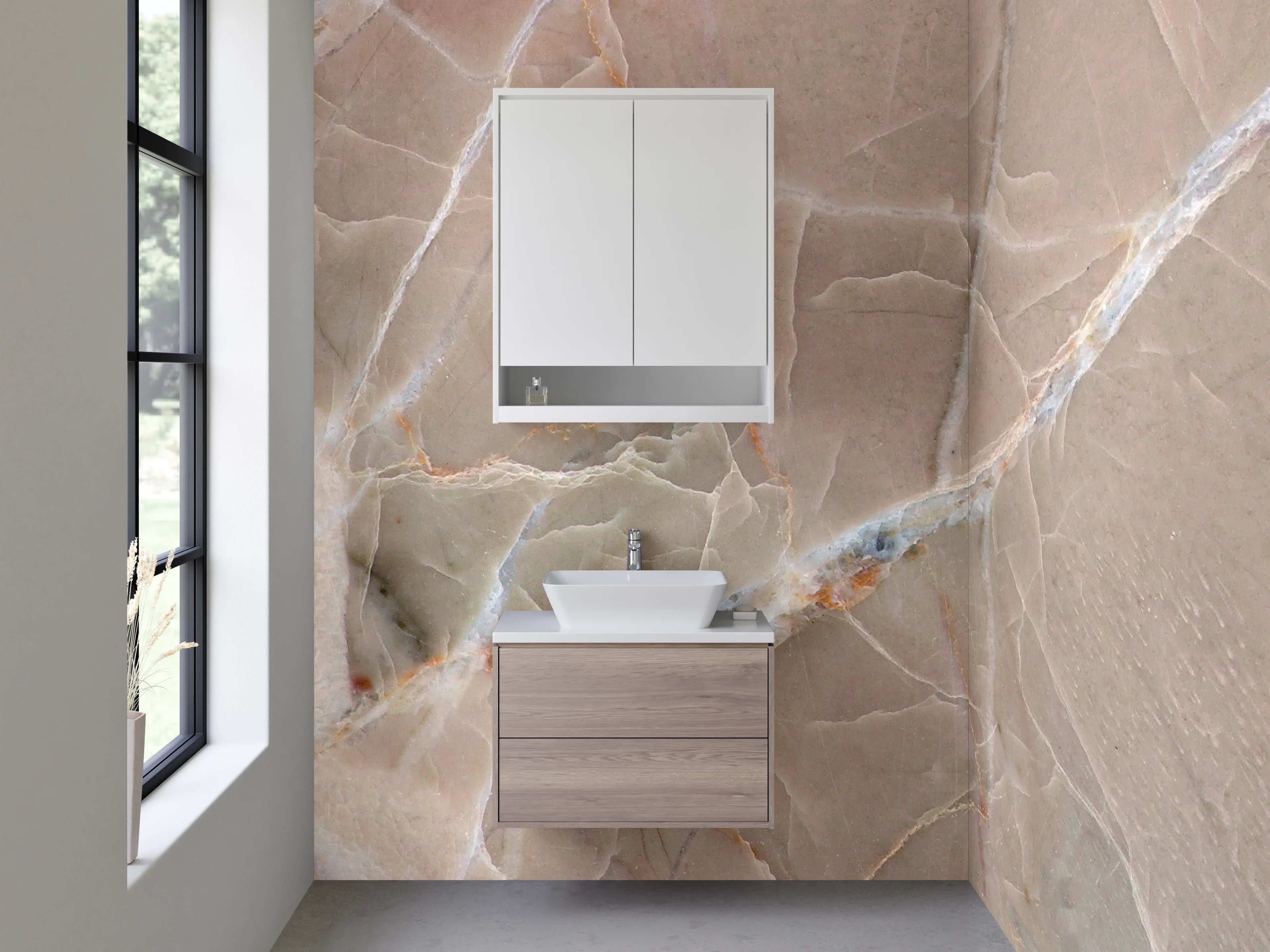 Waschbecken-Rückwand - Luxuriöses beiges Marmor-Design