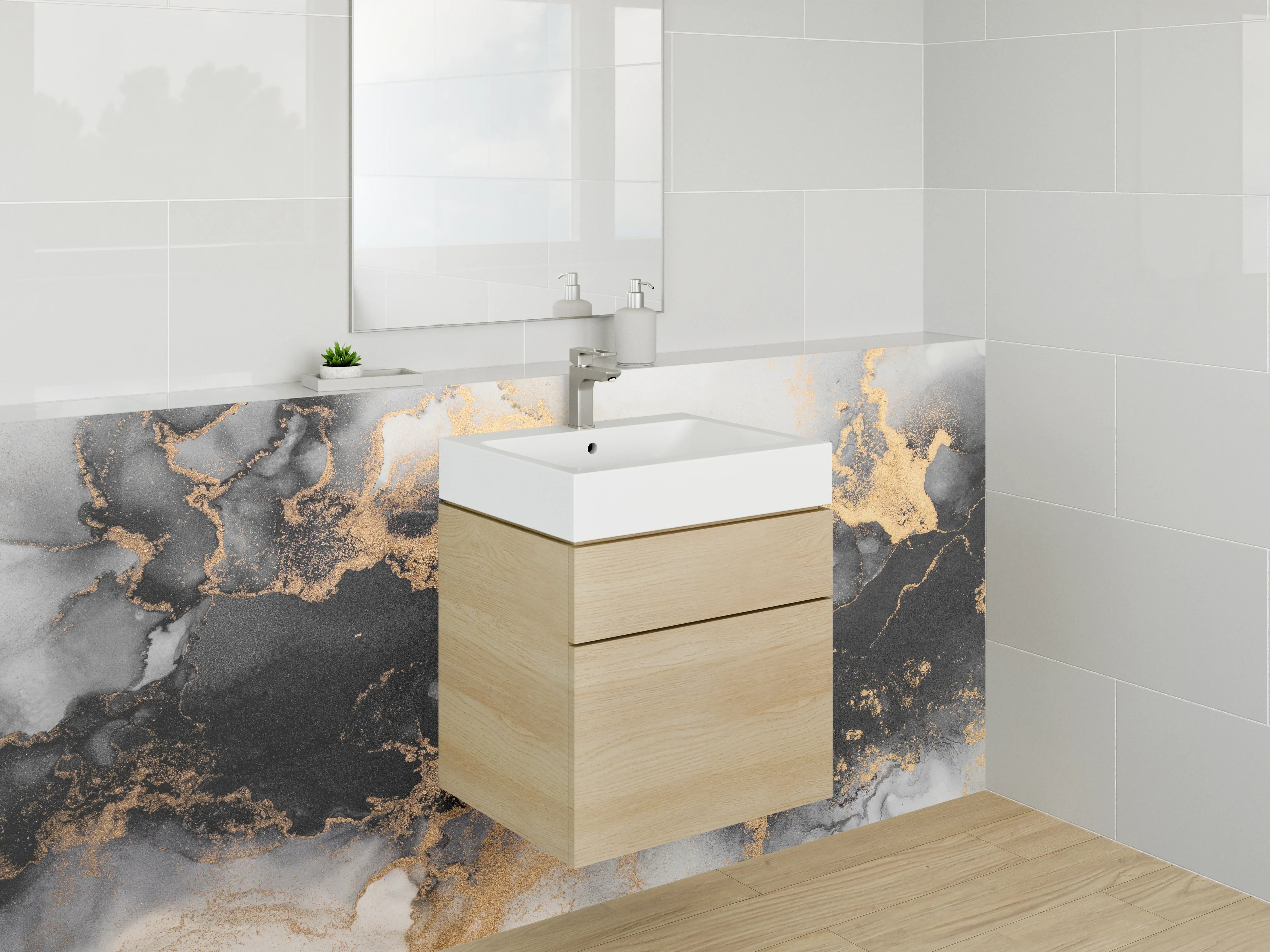 Waschbecken-Rückwand - Luxuriöses schwarzes und goldfarbenes Marmor-Design