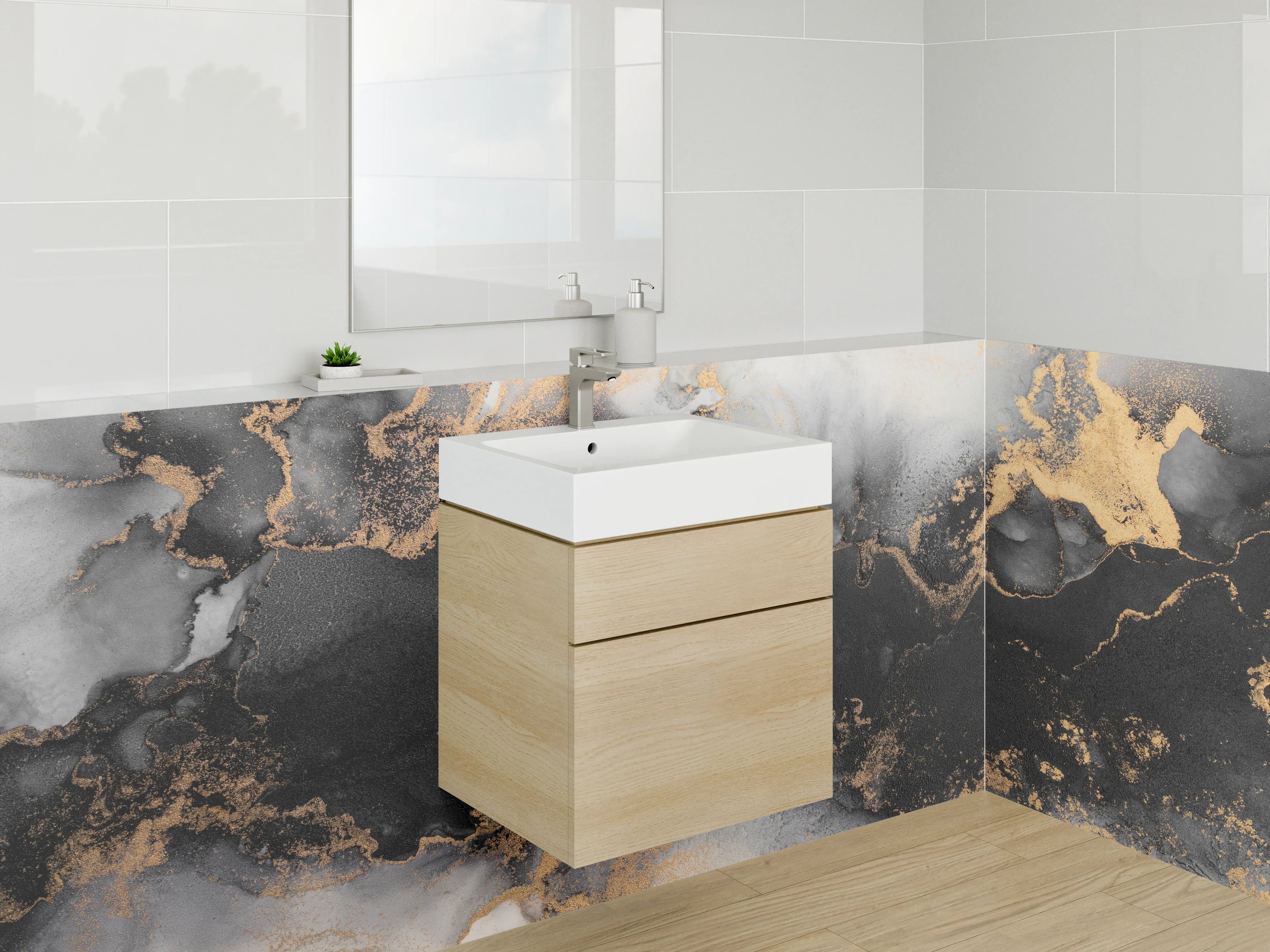 Waschbecken-Rückwand - Luxuriöses schwarzes und goldfarbenes Marmor-Design