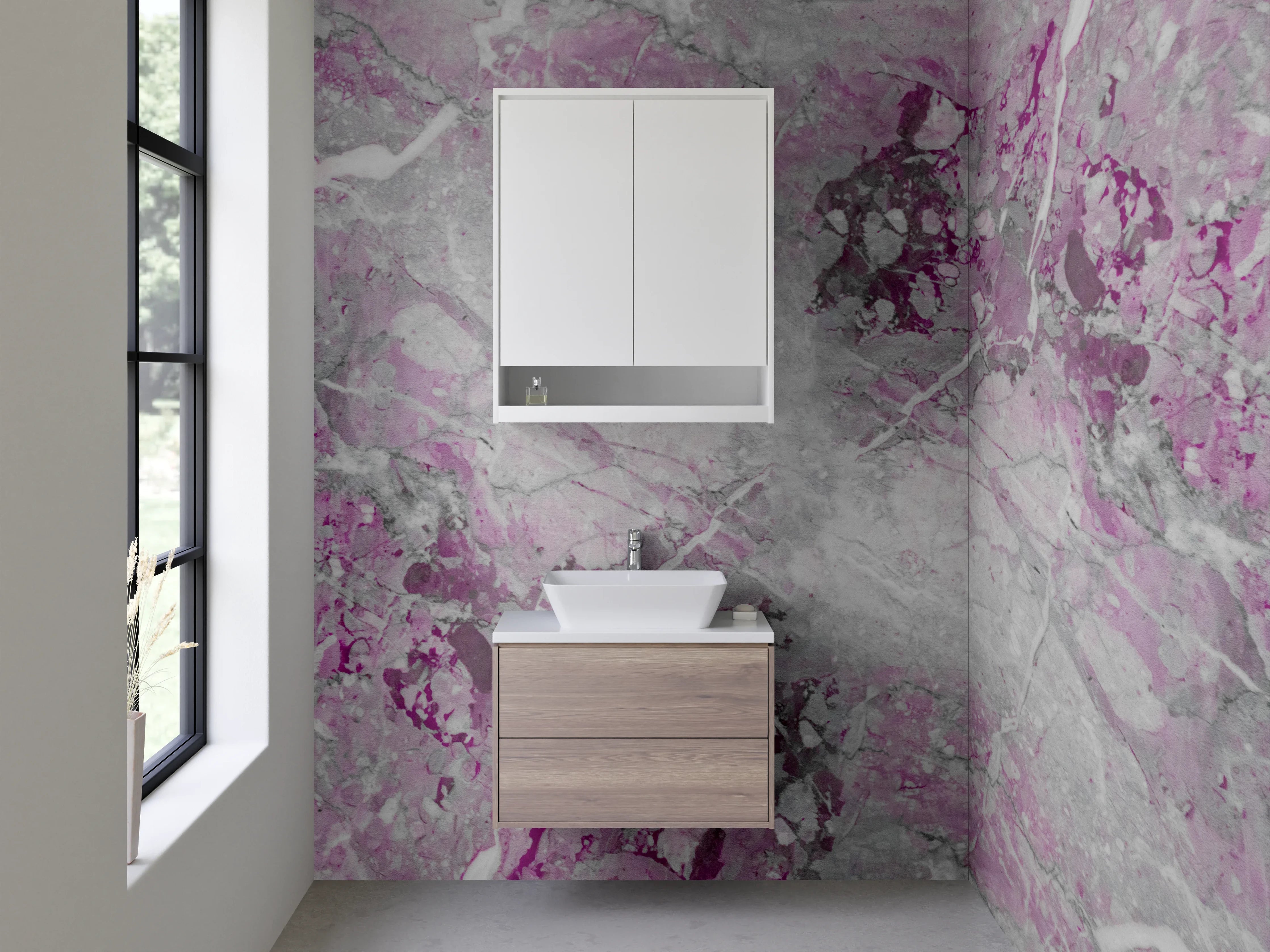 Waschbecken-Rückwand - Luxus-Weiße Marmor-Textur mit Grauakzenten