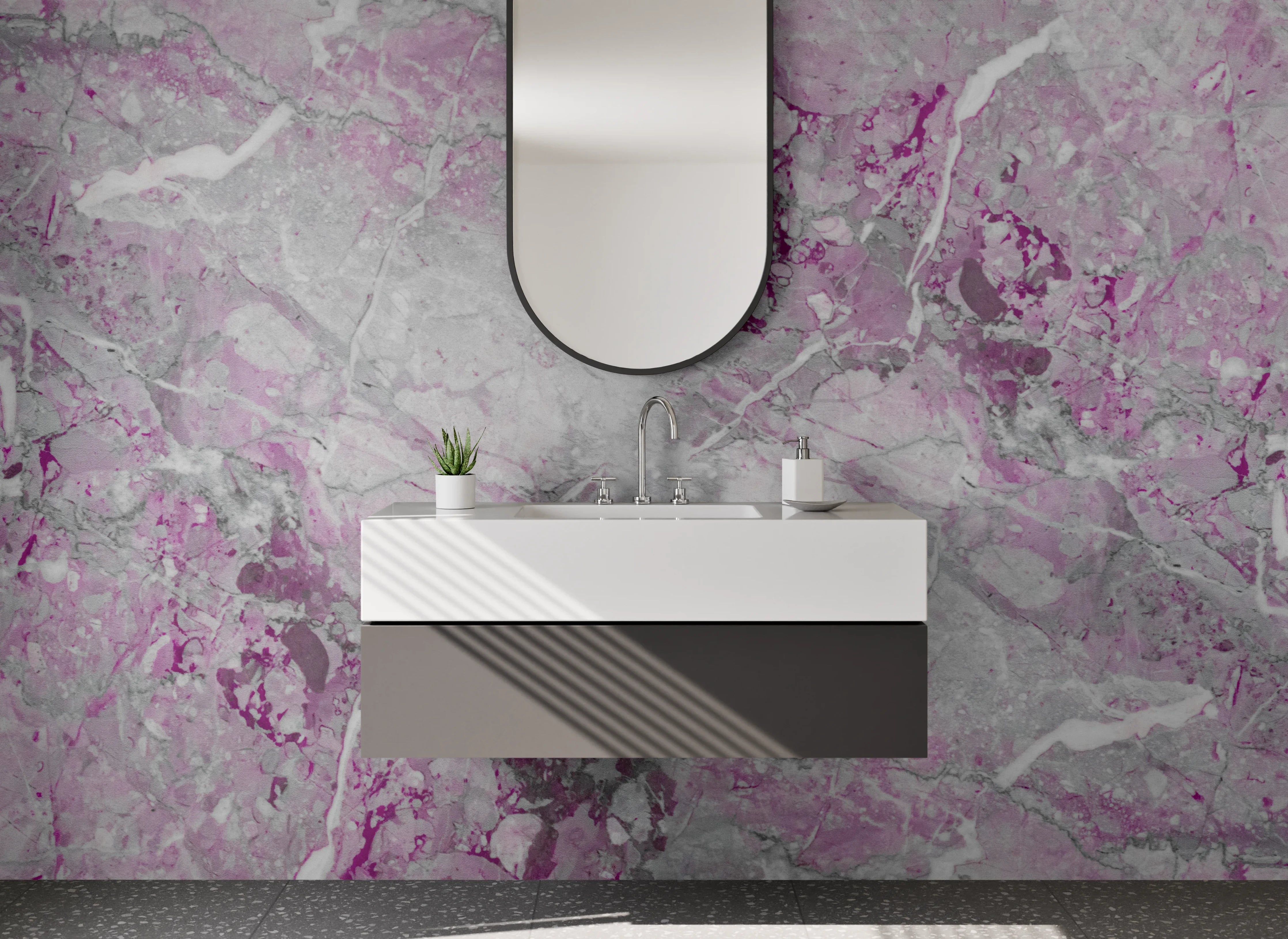 Waschbecken-Rückwand - Luxus-Weiße Marmor-Textur mit Grauakzenten