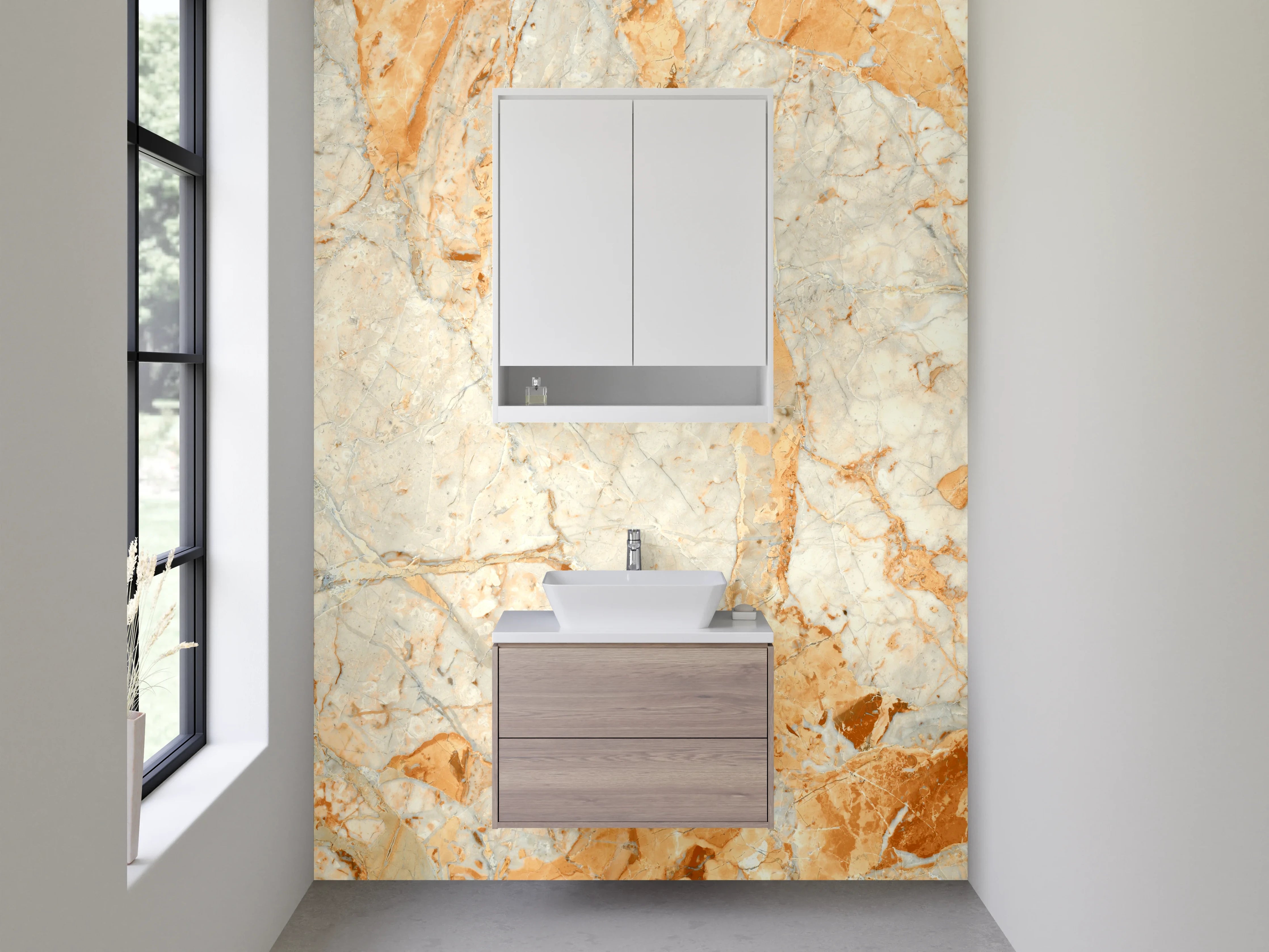 Waschbecken-Rückwand - Luxus-Weiße Marmor-Textur mit goldene Akzenten