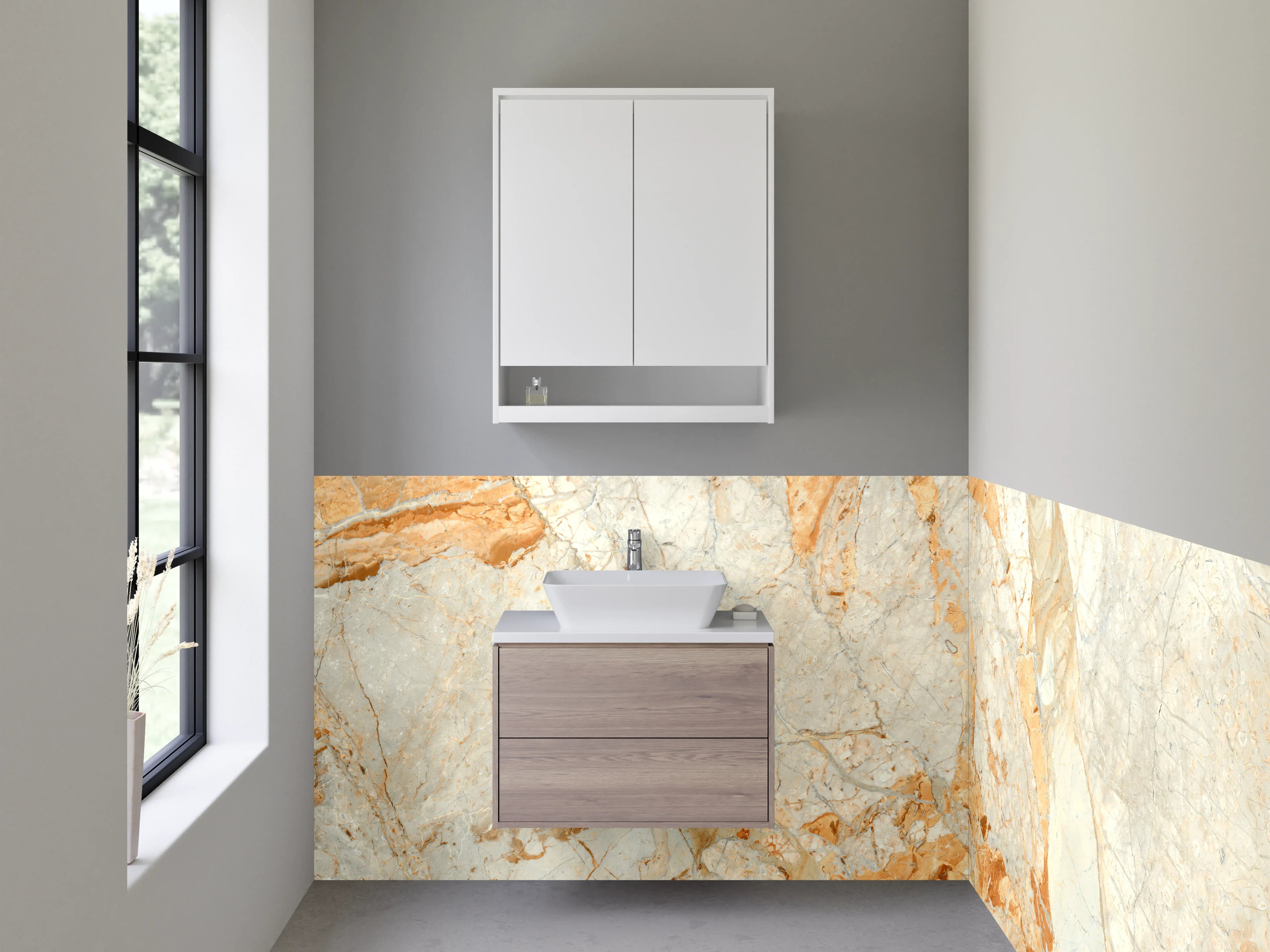 Waschbecken-Rückwand - Luxus-Weiße Marmor-Textur mit goldene Akzenten