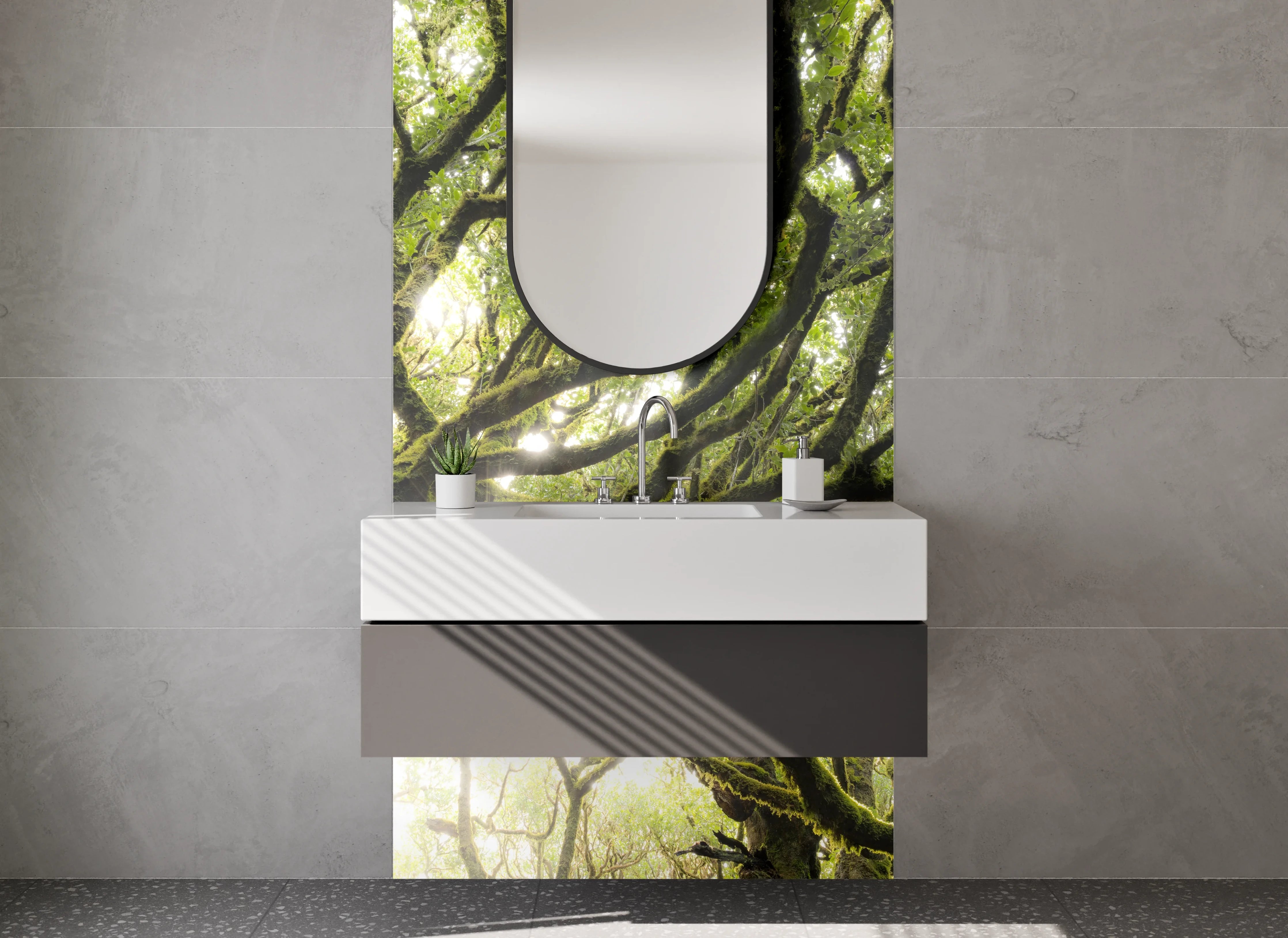 Waschbecken-Rückwand - Magischer Baum im Sonnenlicht