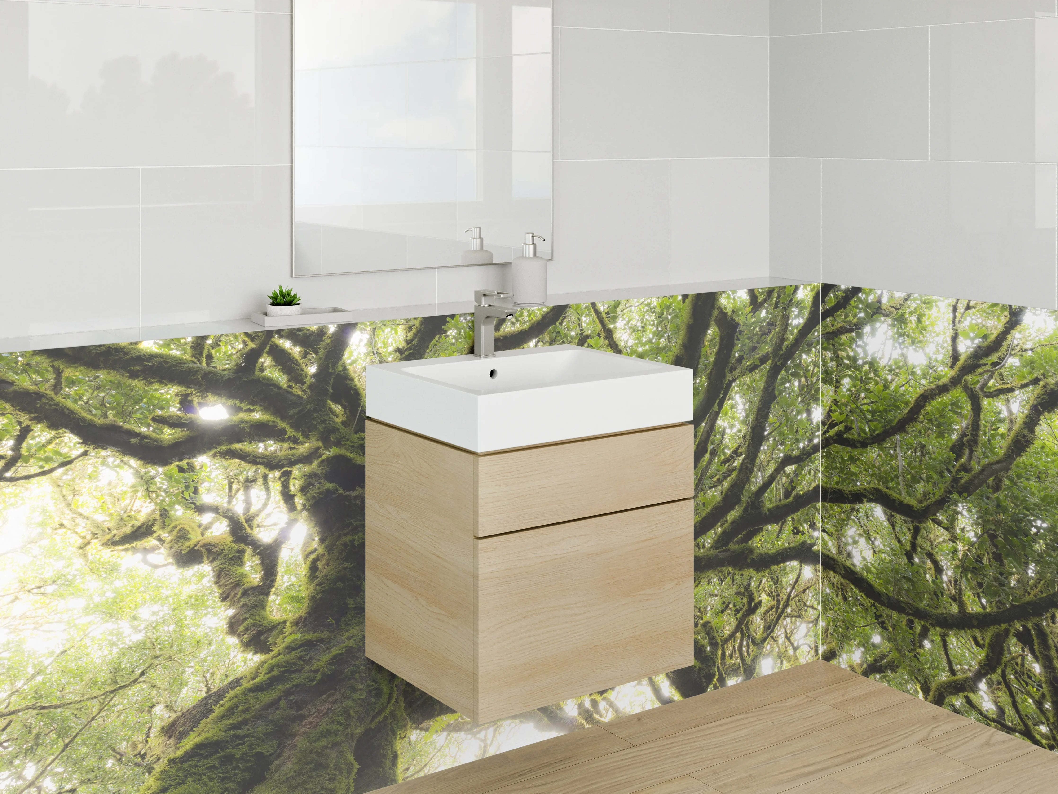 Waschbecken-Rückwand - Magischer Baum im Sonnenlicht