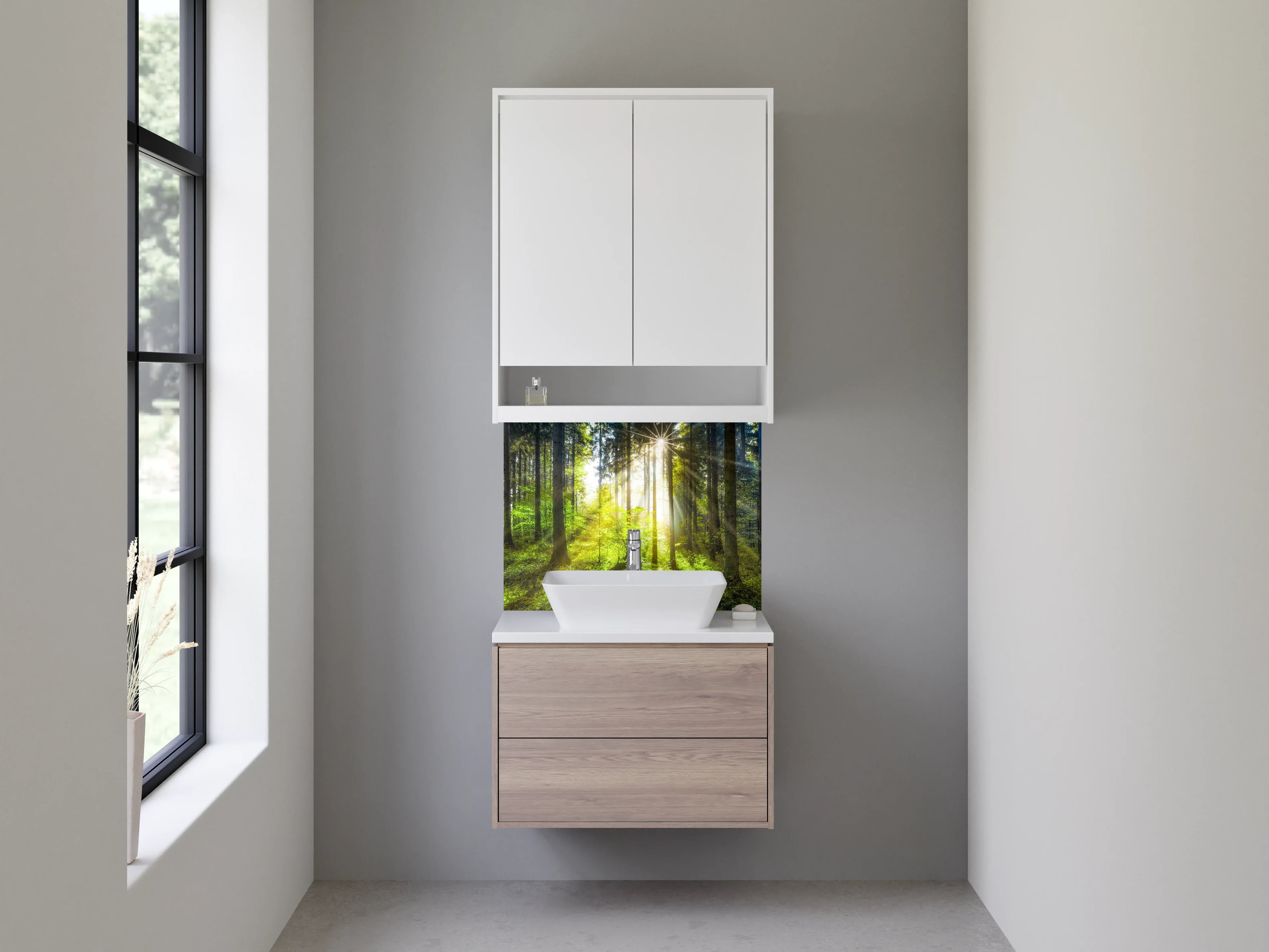 Waschbecken-Rückwand - Magisches Sonnenlicht im Wald