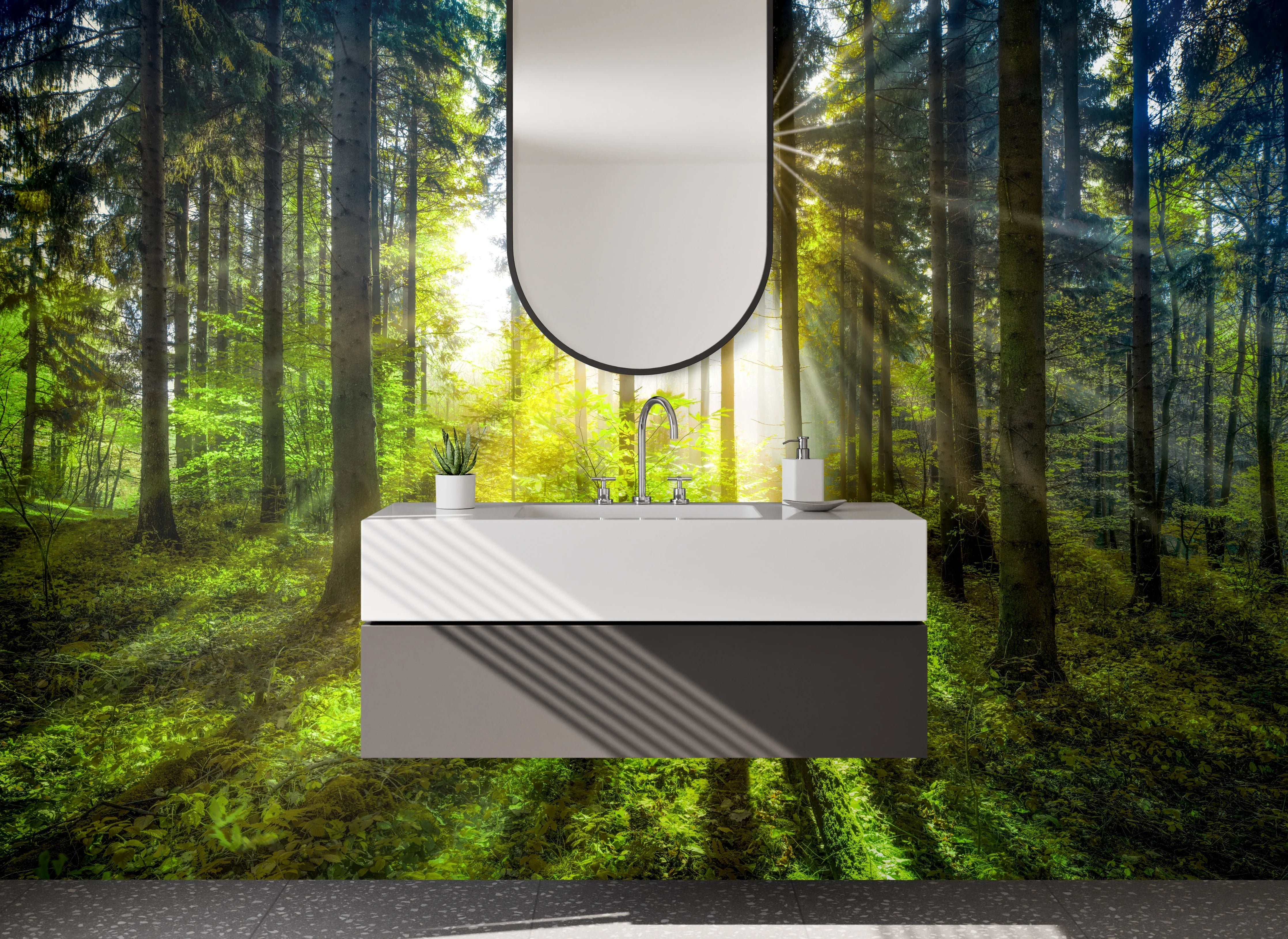Waschbecken-Rückwand - Magisches Sonnenlicht im Wald