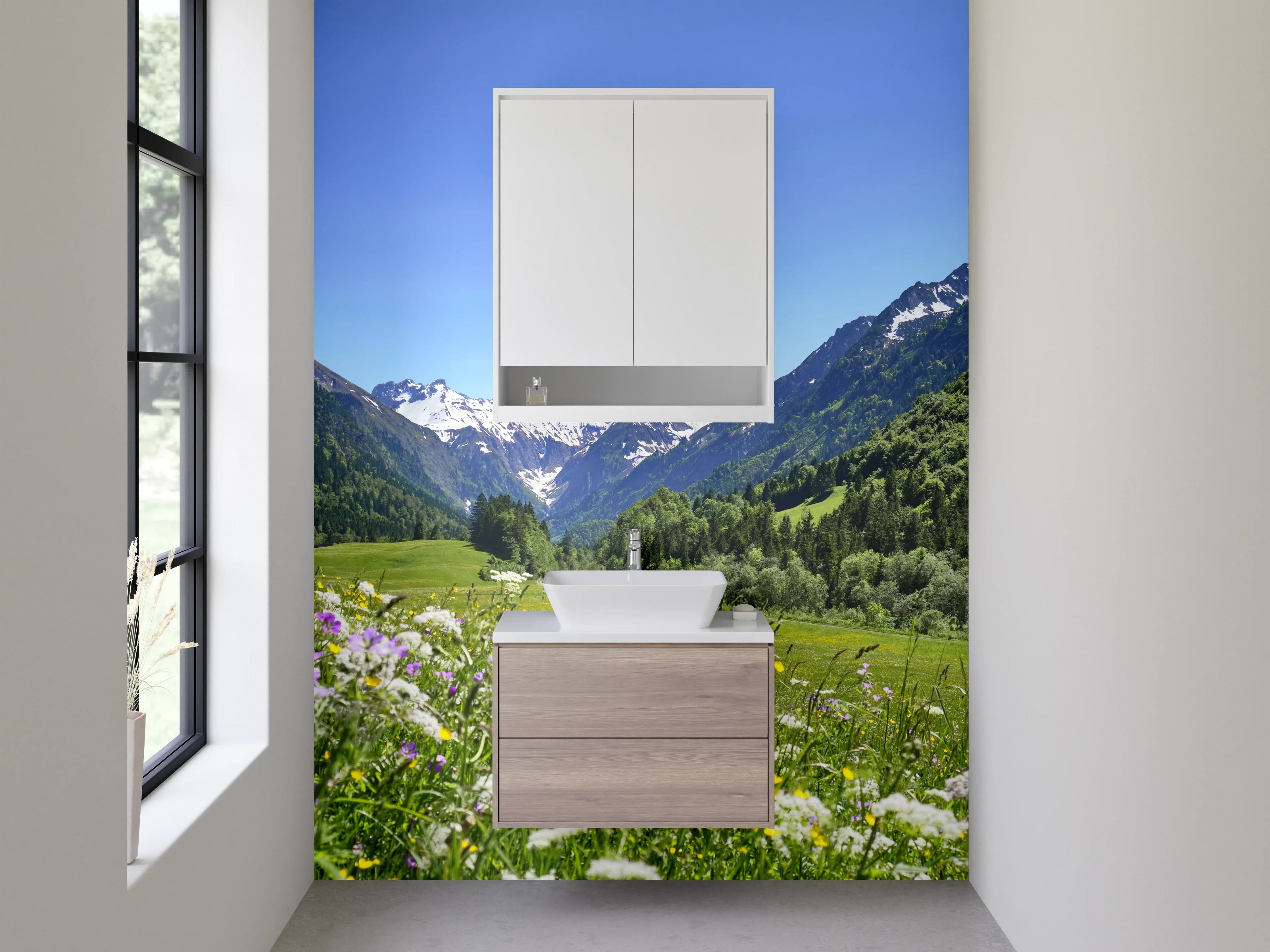 Waschbecken-Rückwand - Majestätische Alpenlandschaft im Frühling