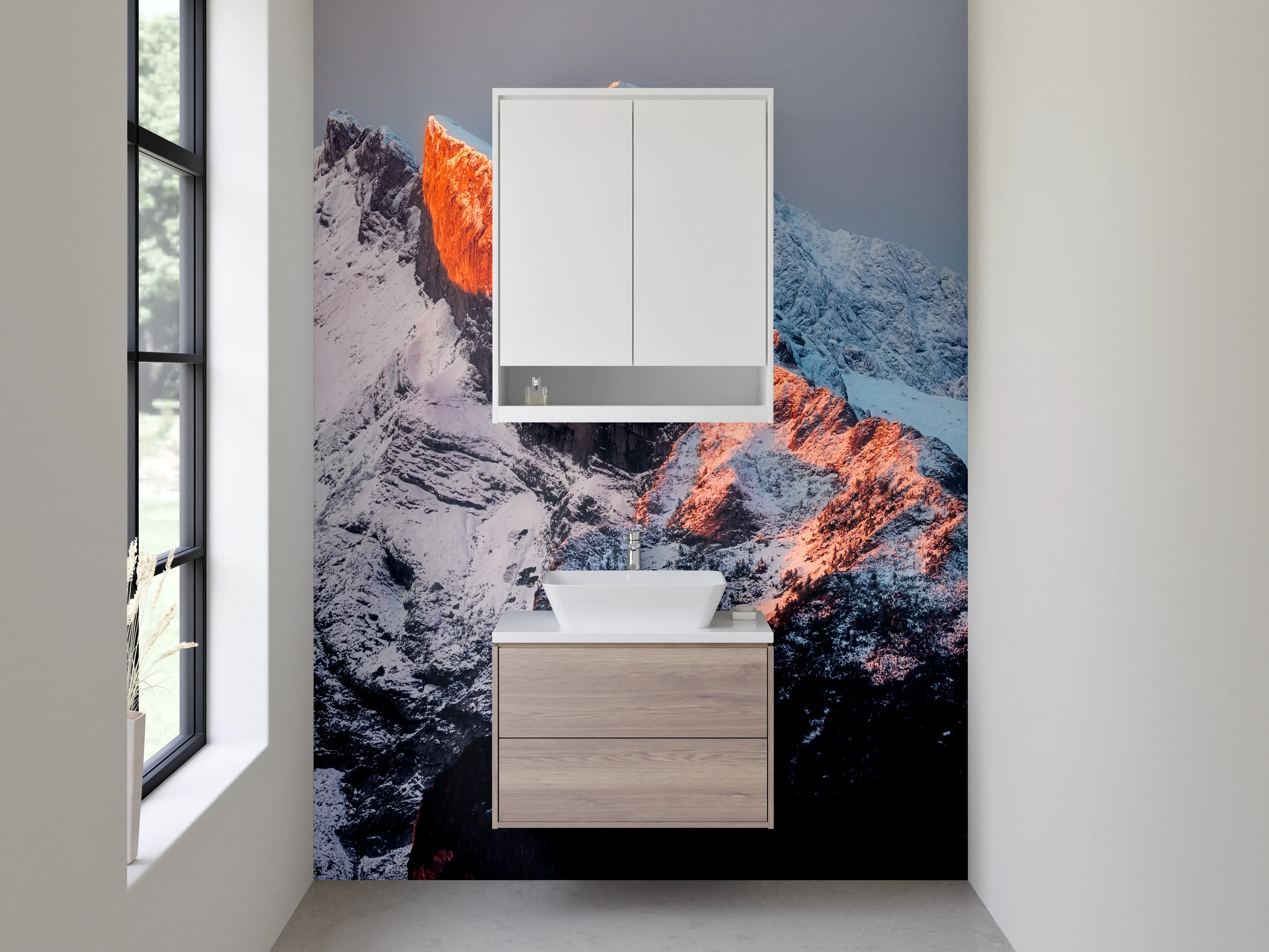 Waschbecken-Rückwand - Majestätische Berggipfel bei Sonnenaufgang