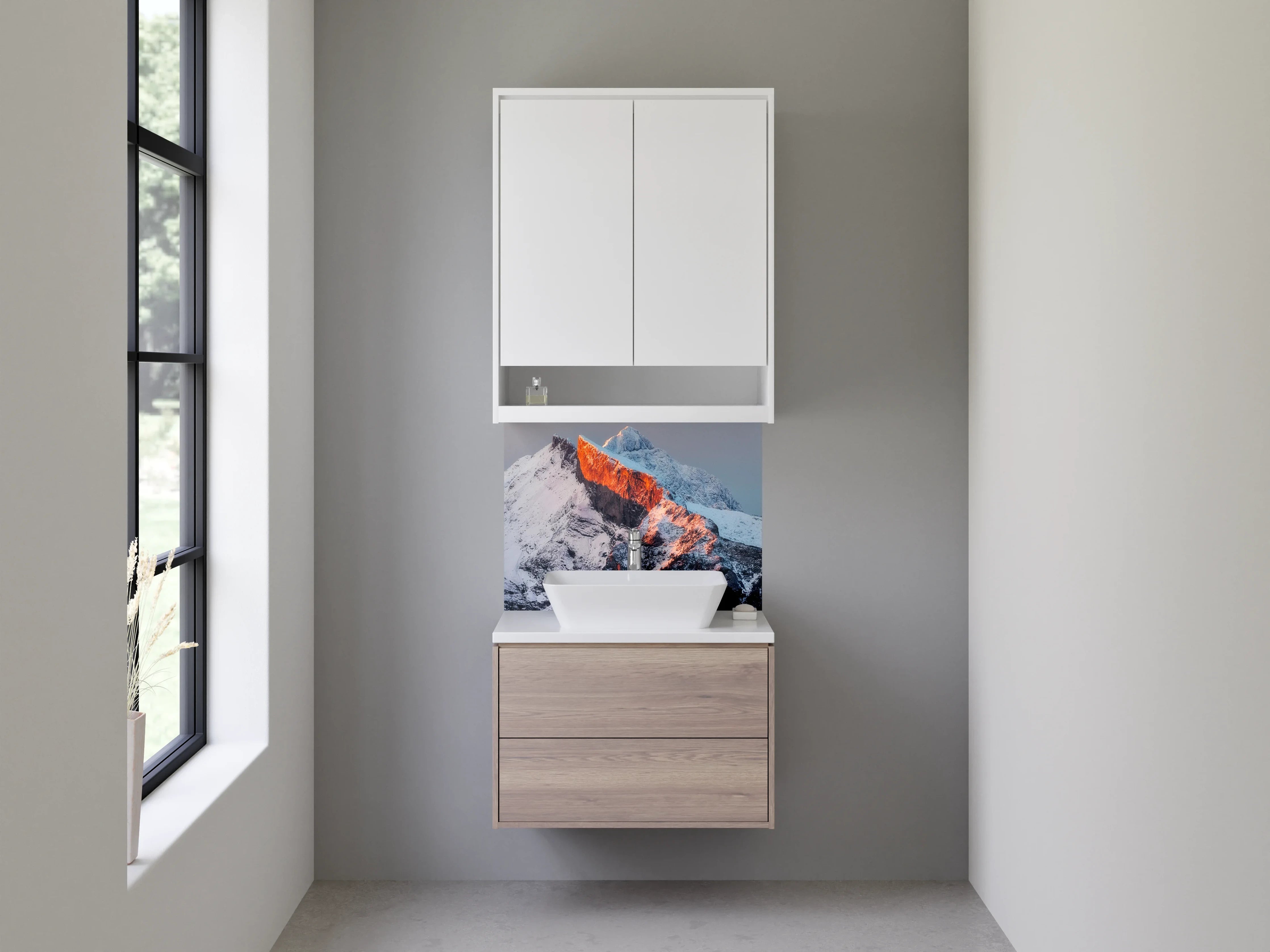 Waschbecken-Rückwand - Majestätische Berggipfel bei Sonnenaufgang