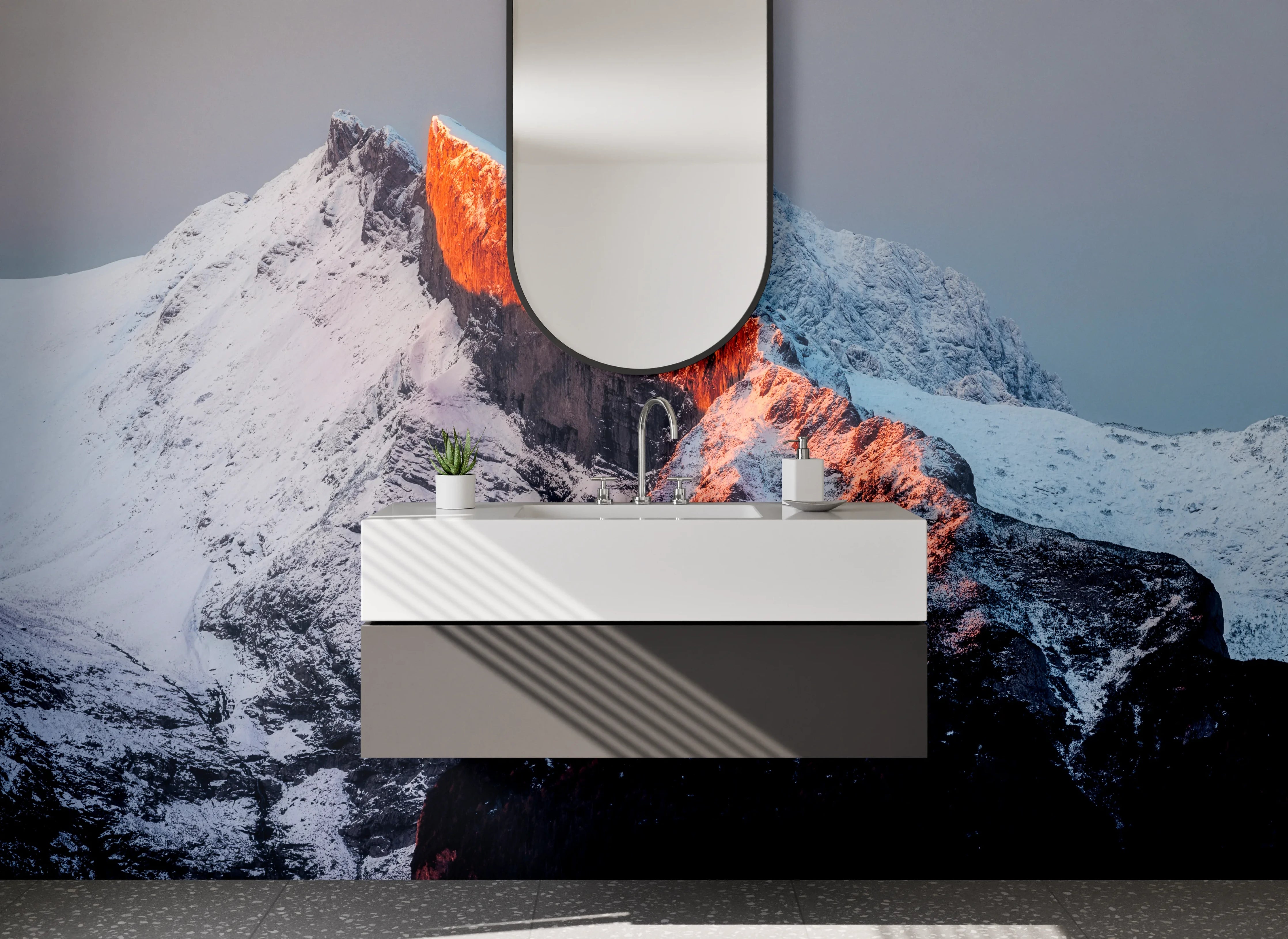 Waschbecken-Rückwand - Majestätische Berggipfel bei Sonnenaufgang