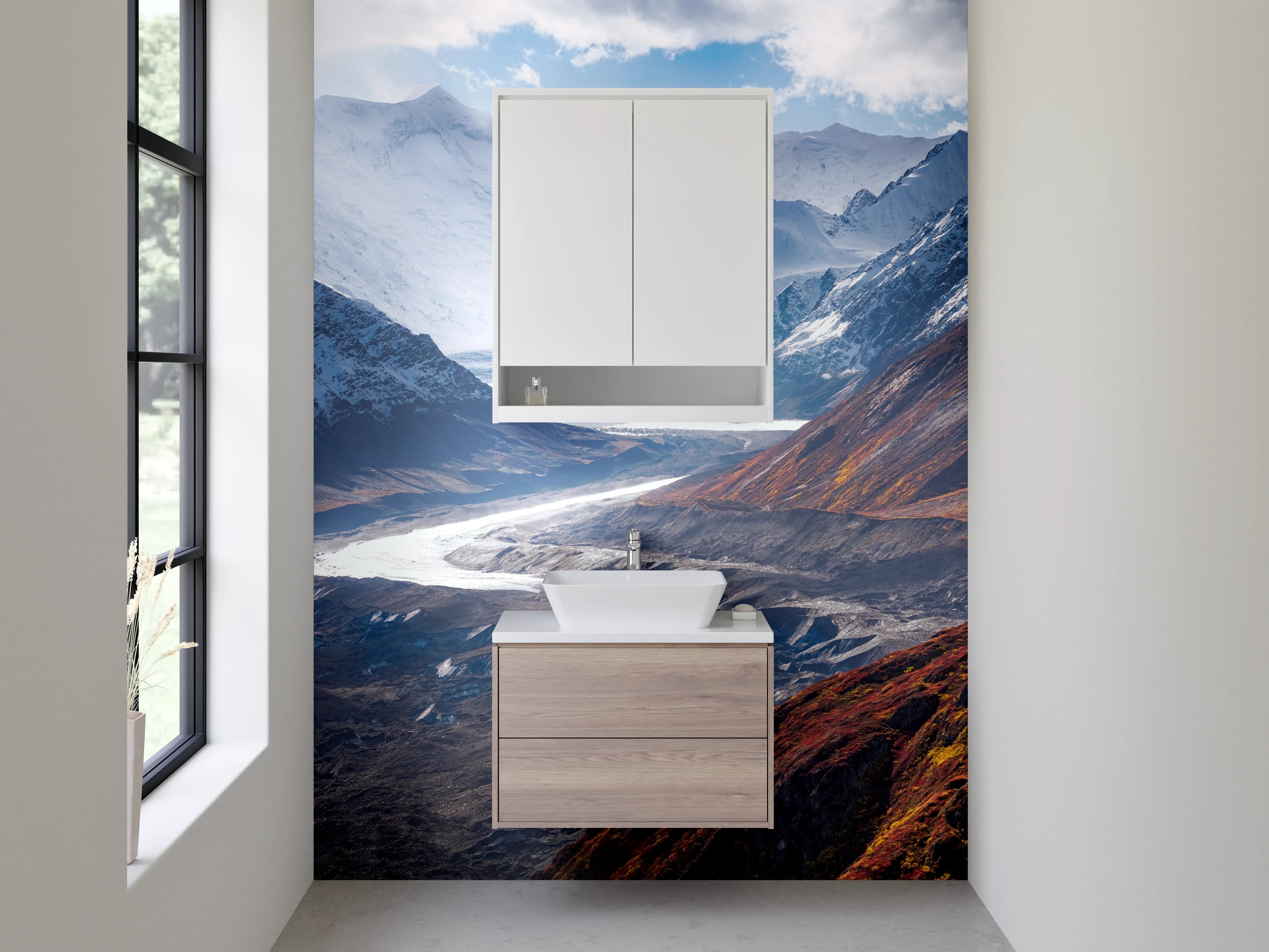 Waschbecken-Rückwand - Majestätische Berglandschaft mit Gletschern