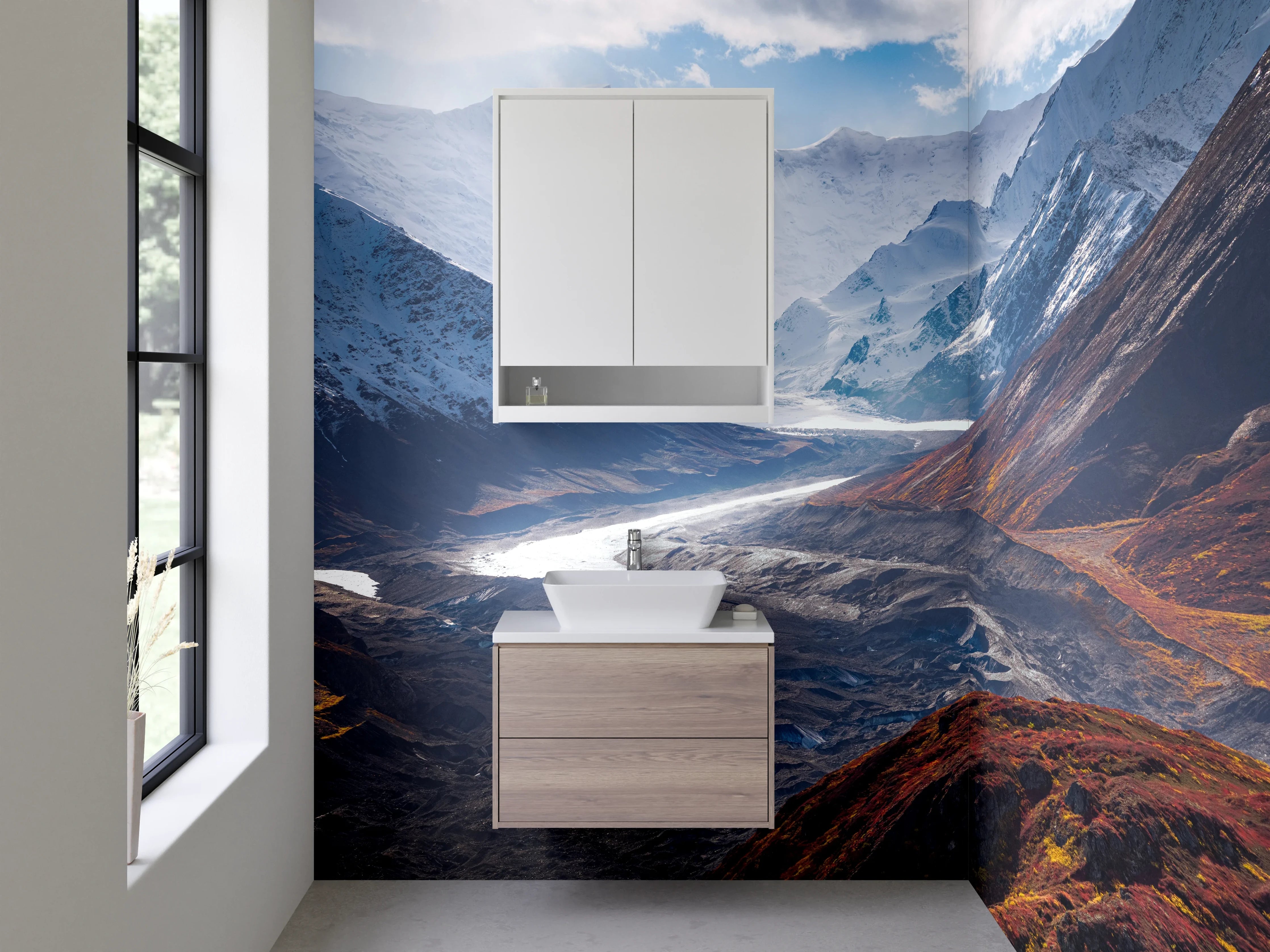 Waschbecken-Rückwand - Majestätische Berglandschaft mit Gletschern