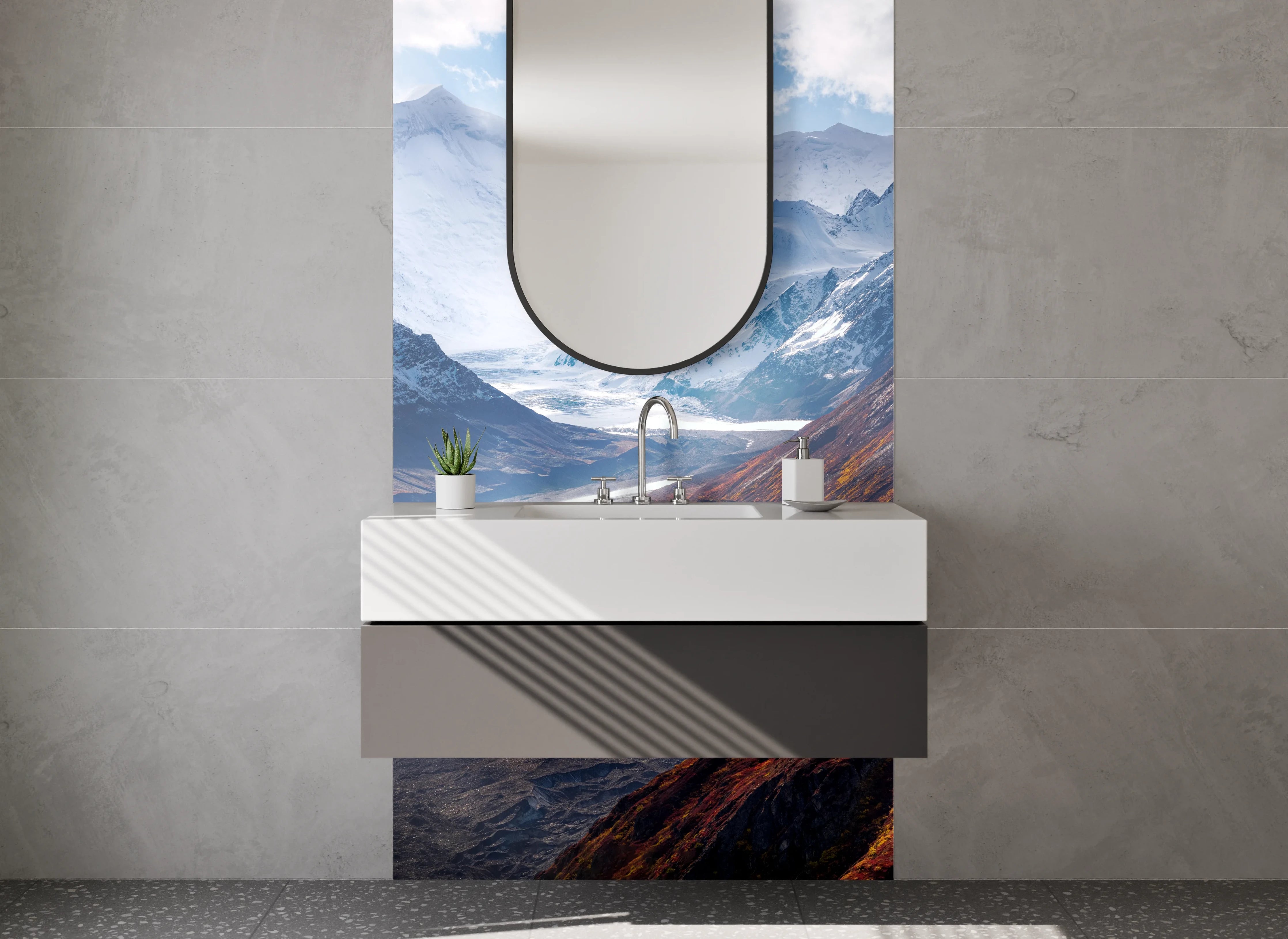 Waschbecken-Rückwand - Majestätische Berglandschaft mit Gletschern