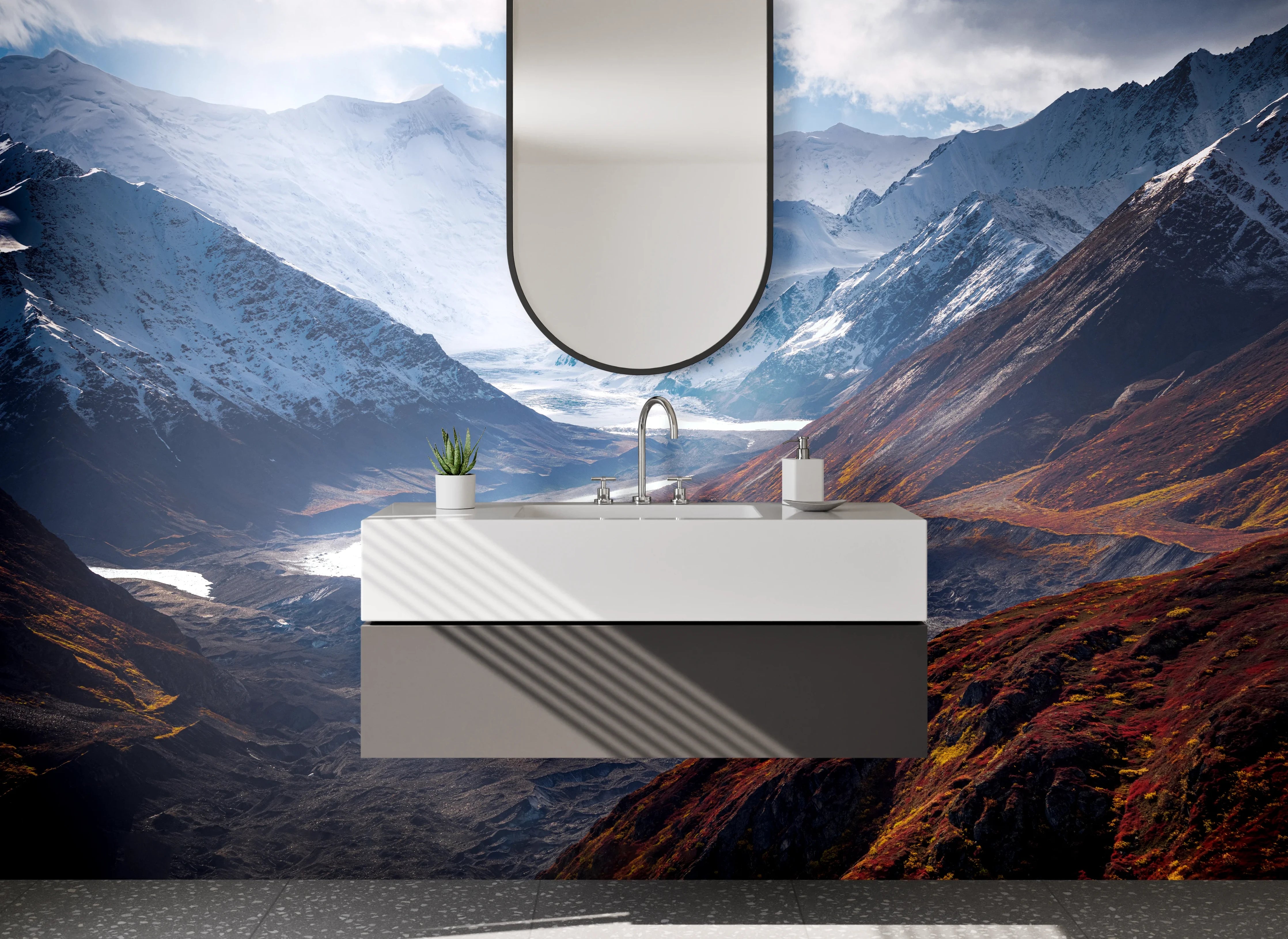 Waschbecken-Rückwand - Majestätische Berglandschaft mit Gletschern