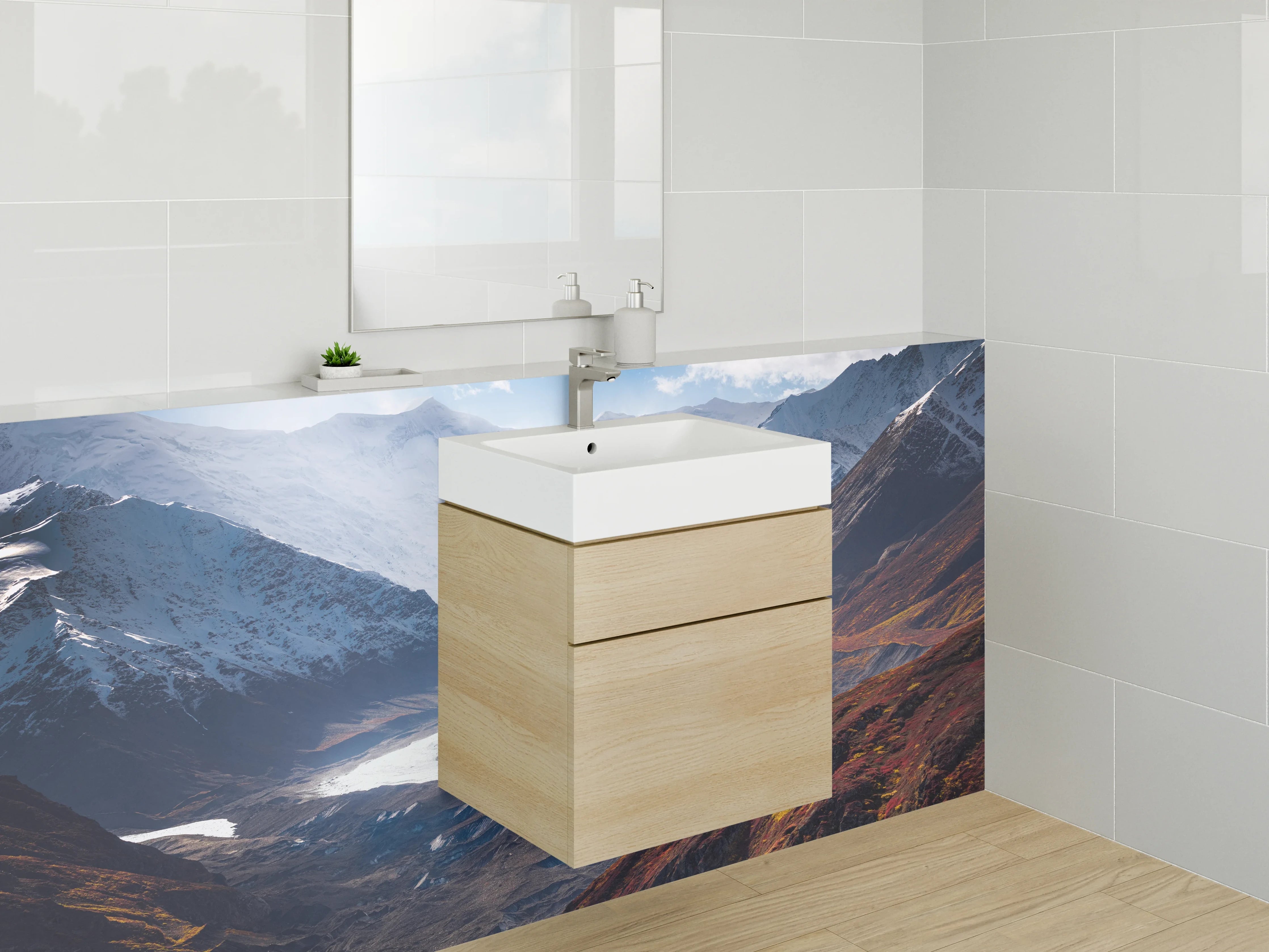 Waschbecken-Rückwand - Majestätische Berglandschaft mit Gletschern