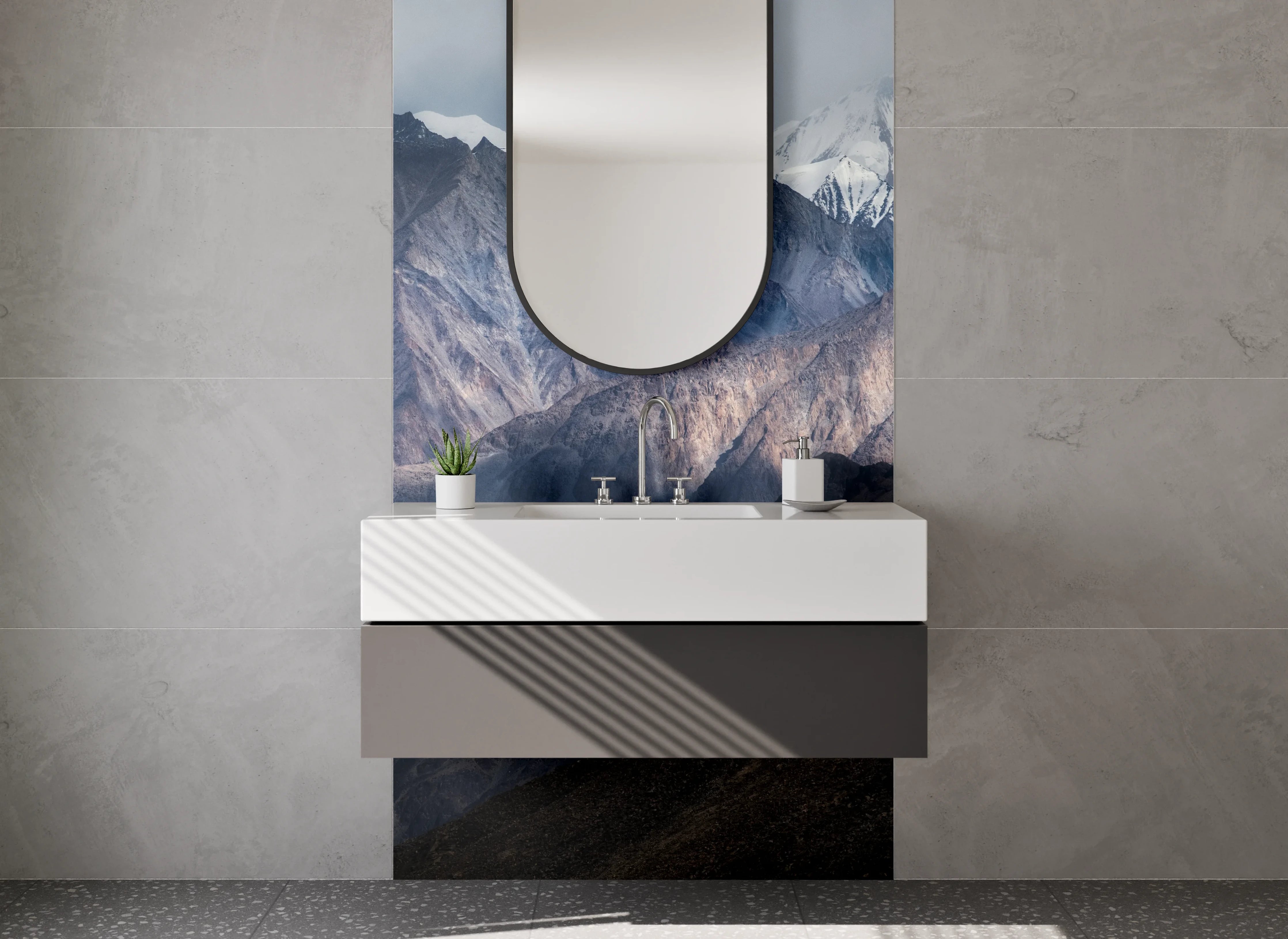 Waschbecken-Rückwand - Majestätische Berglandschaft mit Schneegipfeln