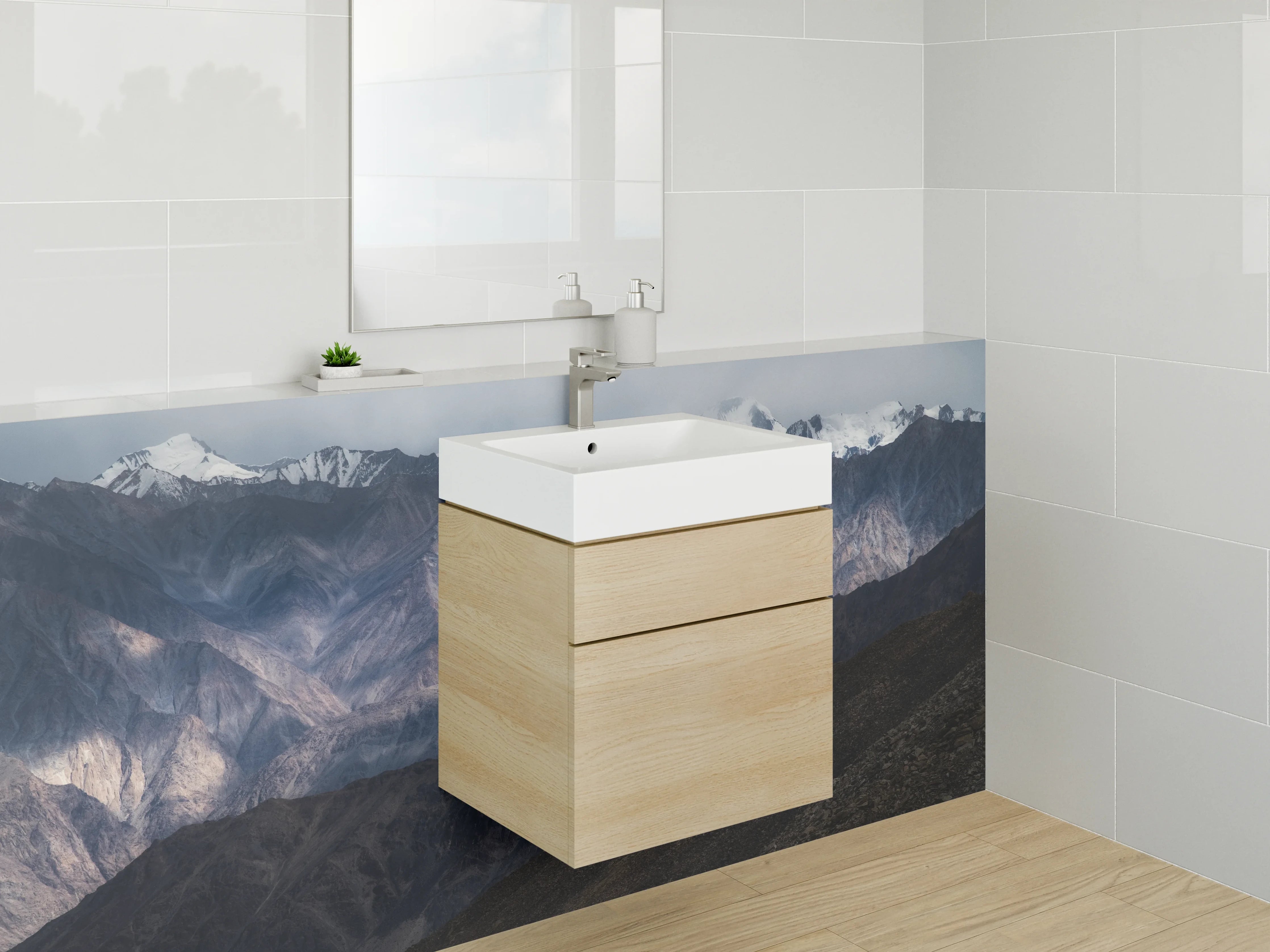 Waschbecken-Rückwand - Majestätische Berglandschaft mit Schneegipfeln