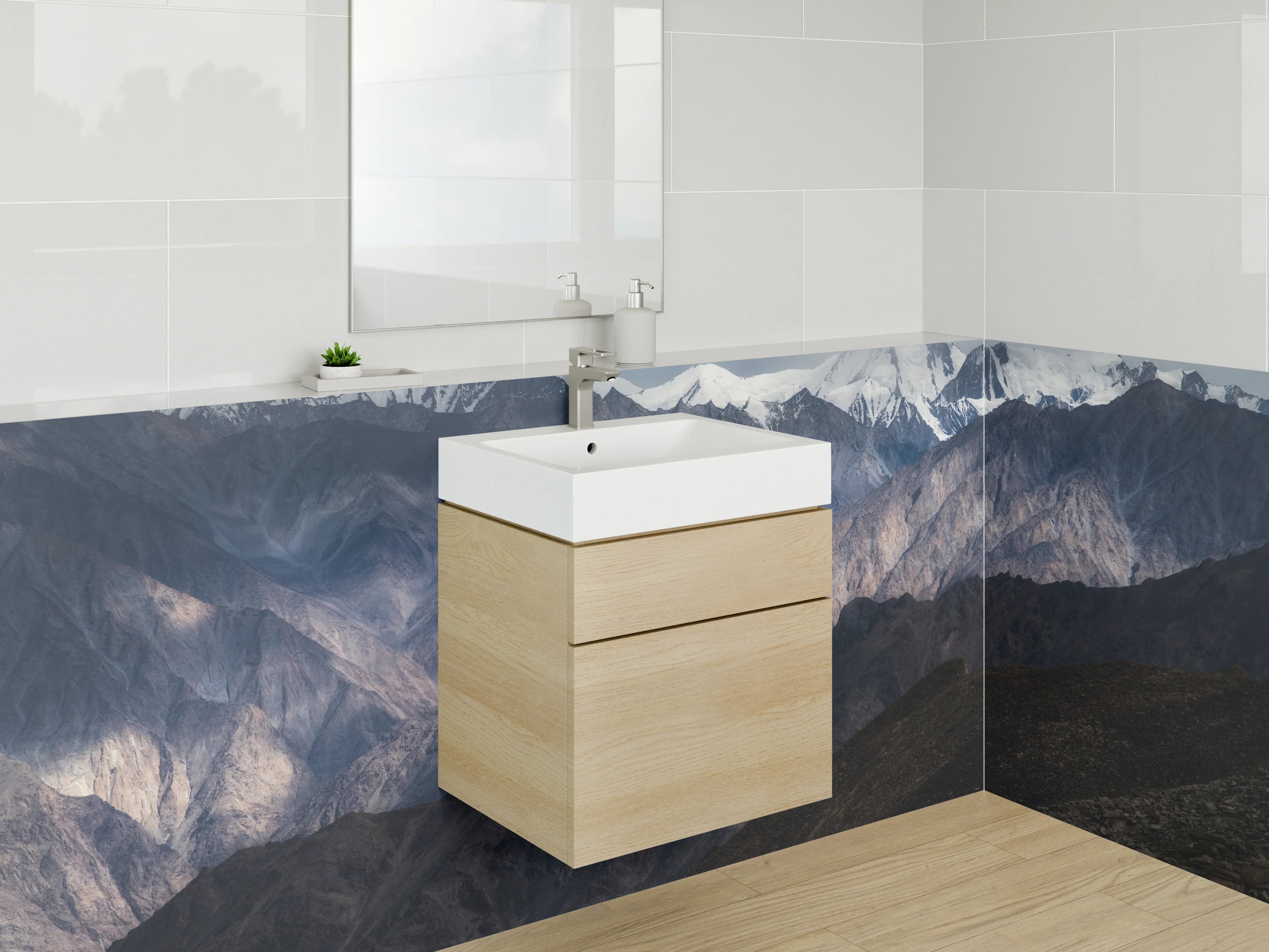 Waschbecken-Rückwand - Majestätische Berglandschaft mit Schneegipfeln