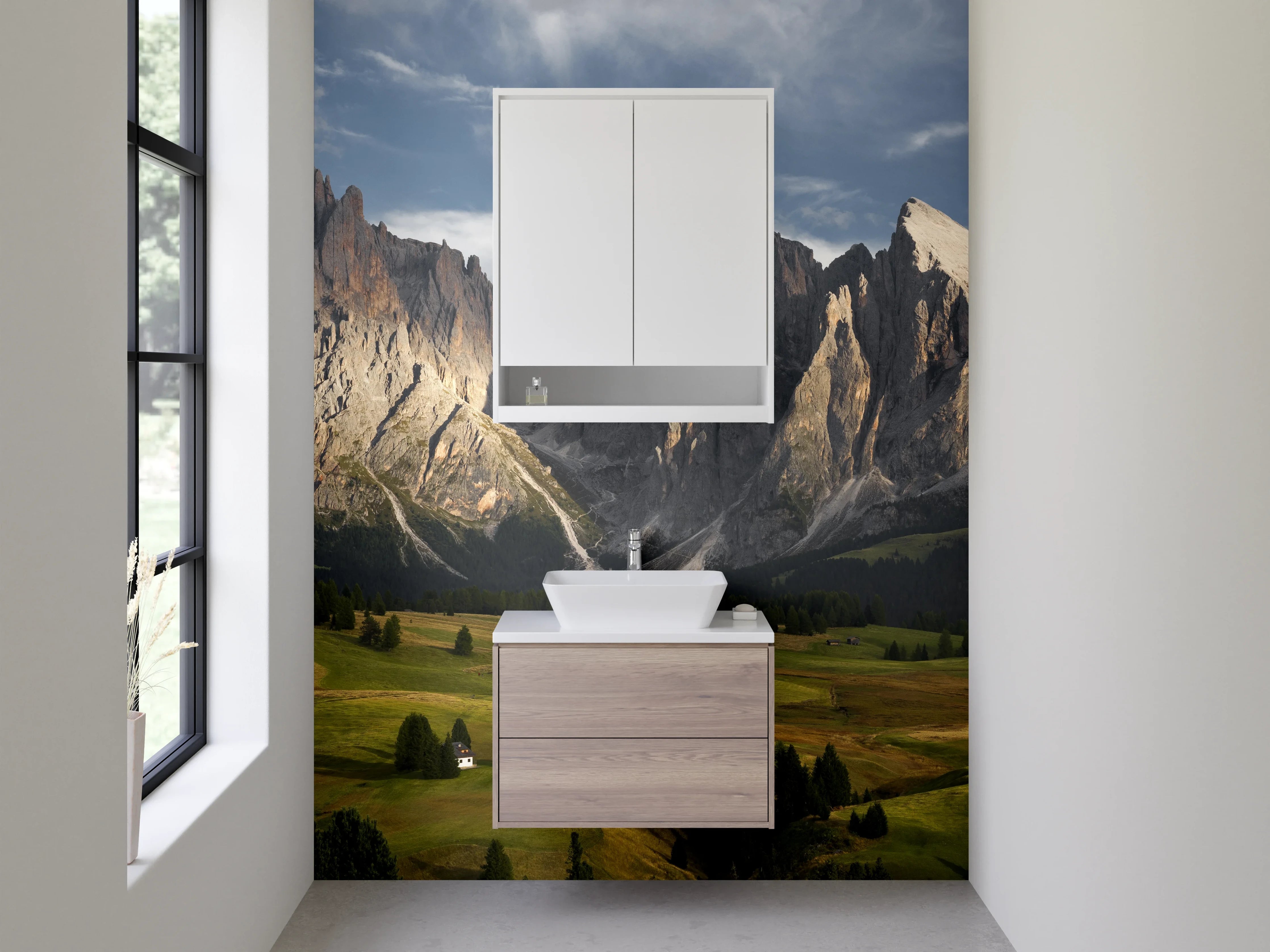 Waschbecken-Rückwand - Majestätische Bergwelt im Sonnenlicht