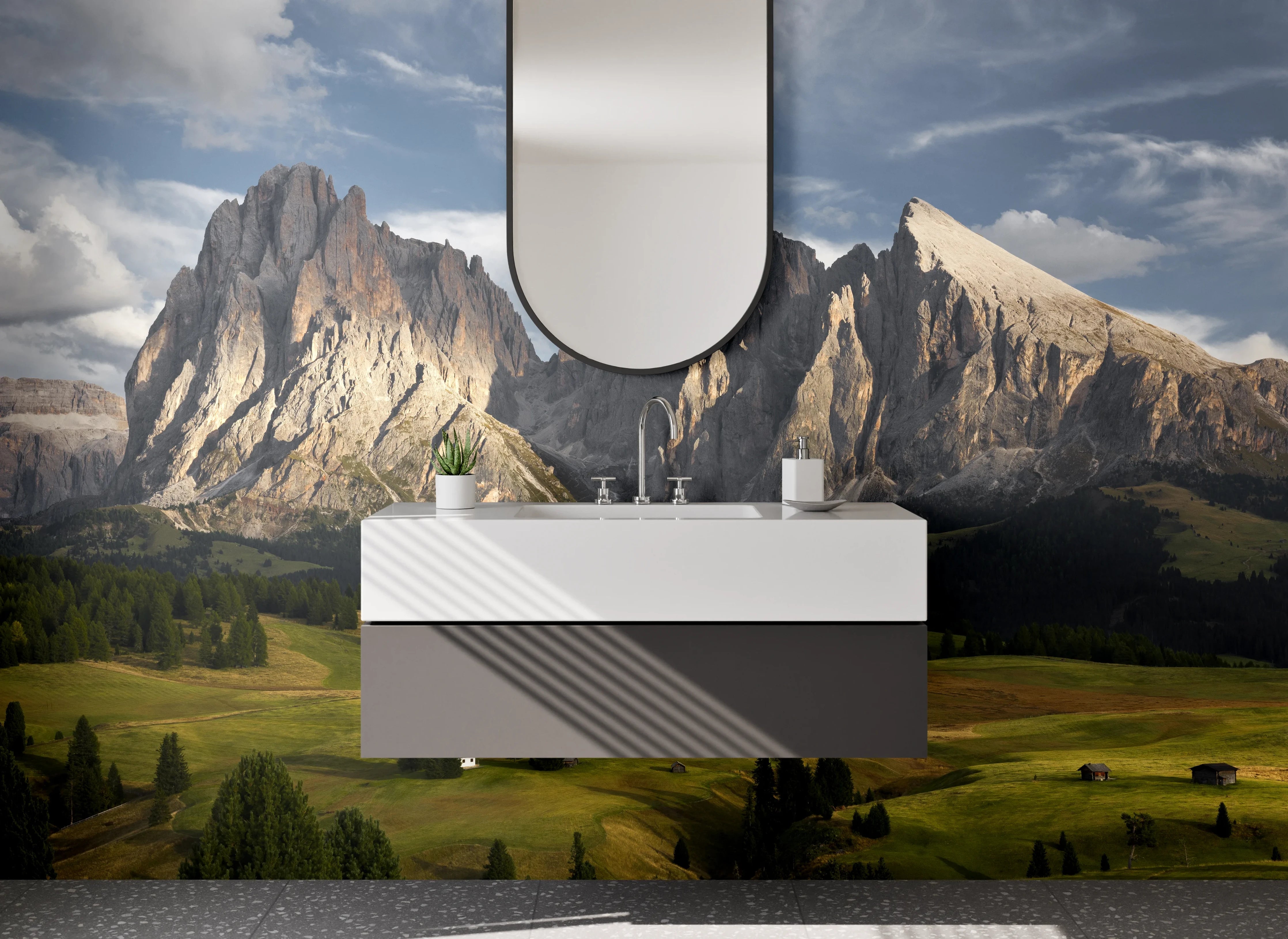 Waschbecken-Rückwand - Majestätische Bergwelt im Sonnenlicht