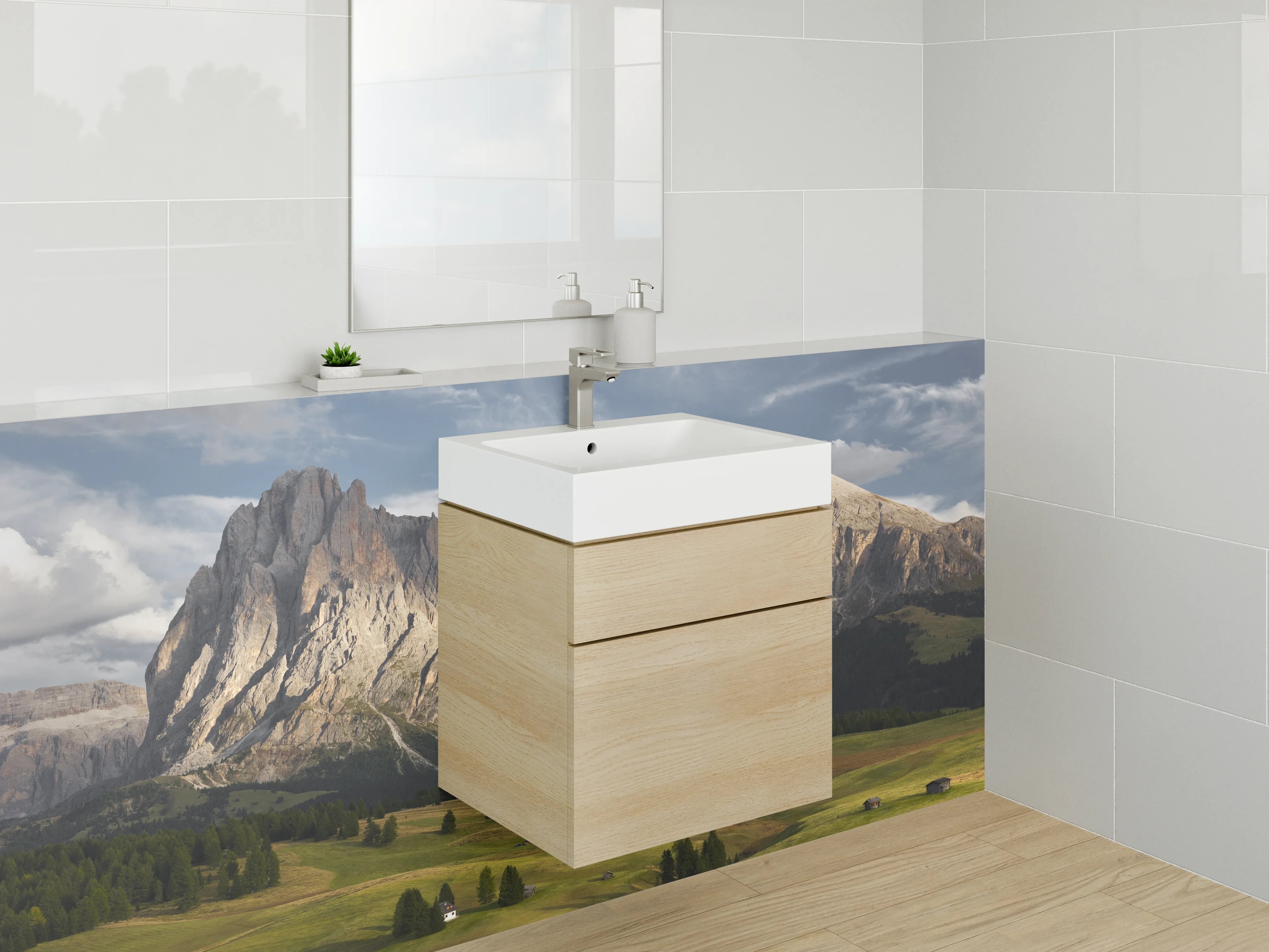 Waschbecken-Rückwand - Majestätische Bergwelt im Sonnenlicht