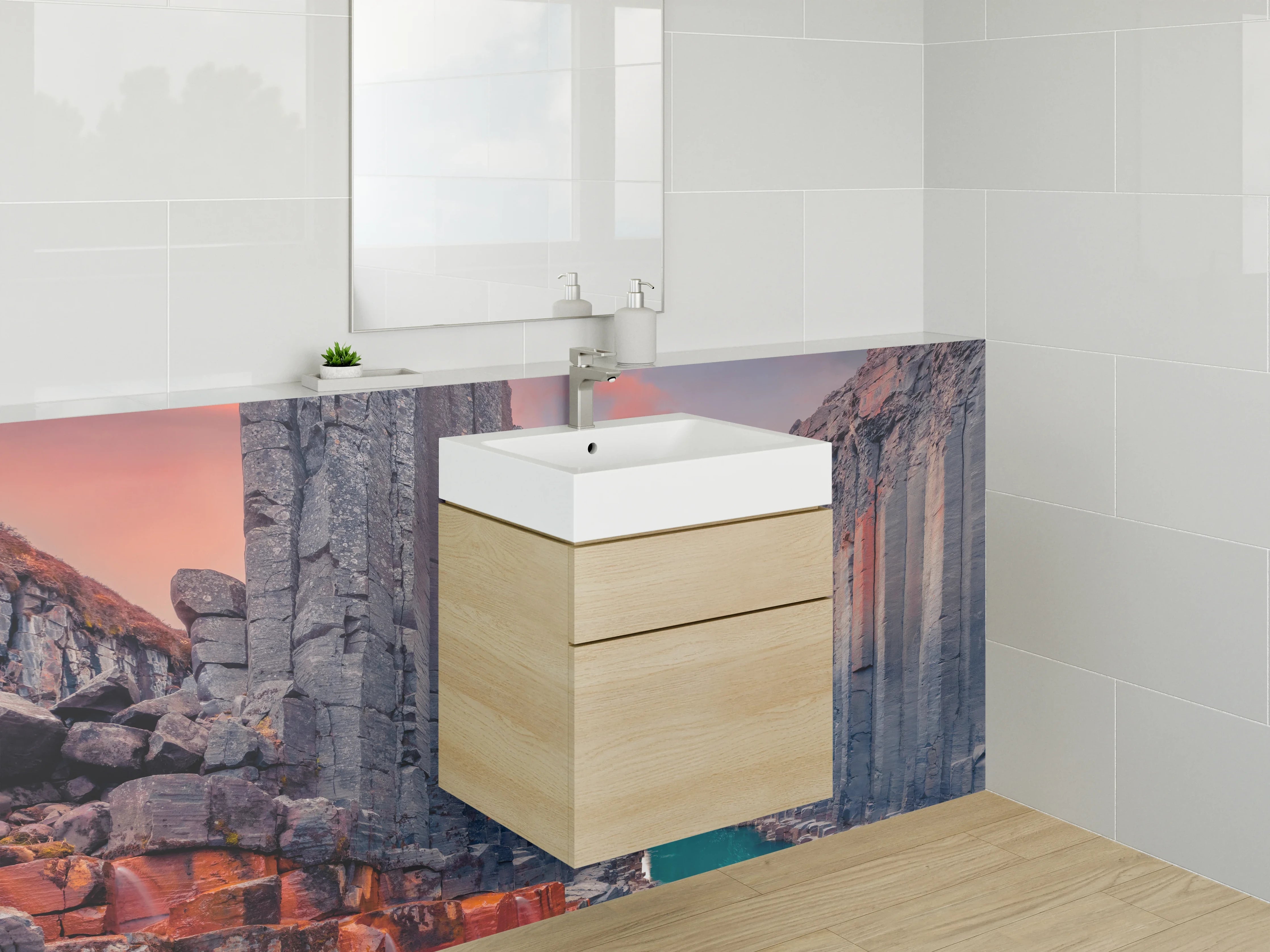 Waschbecken-Rückwand - Majestätische Felsformationen bei Sonnenuntergang