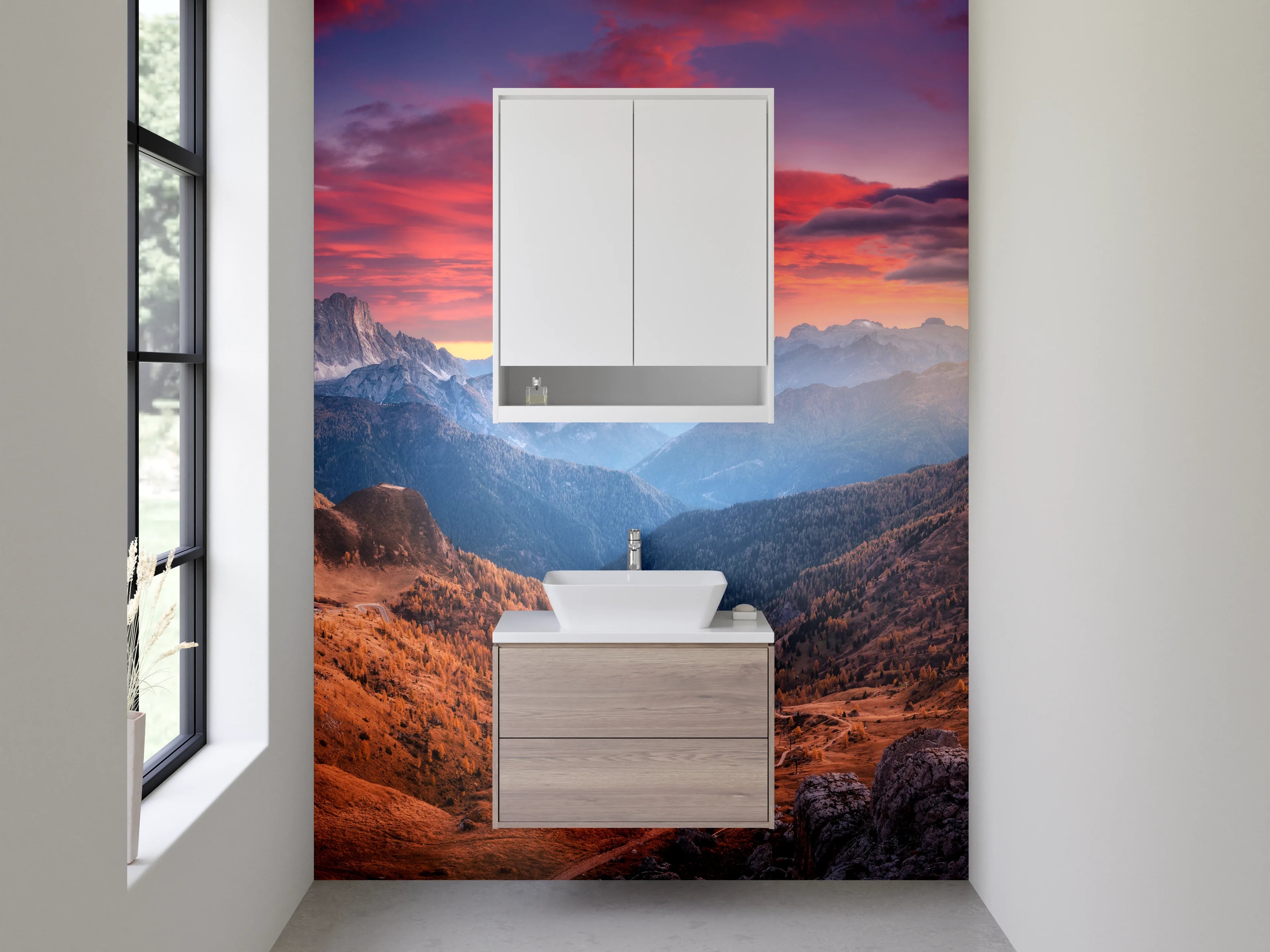 Waschbecken-Rückwand - Majestätische Gipfel im Abendlicht