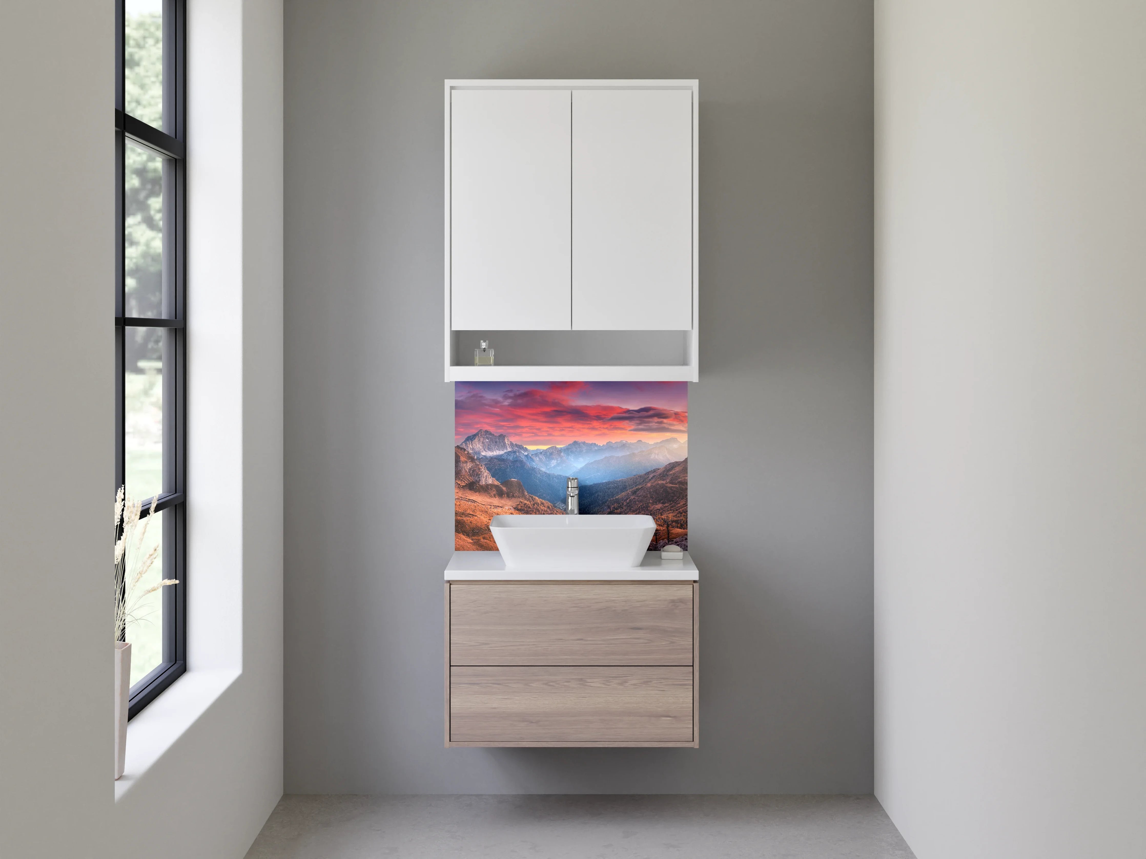 Waschbecken-Rückwand - Majestätische Gipfel im Abendlicht
