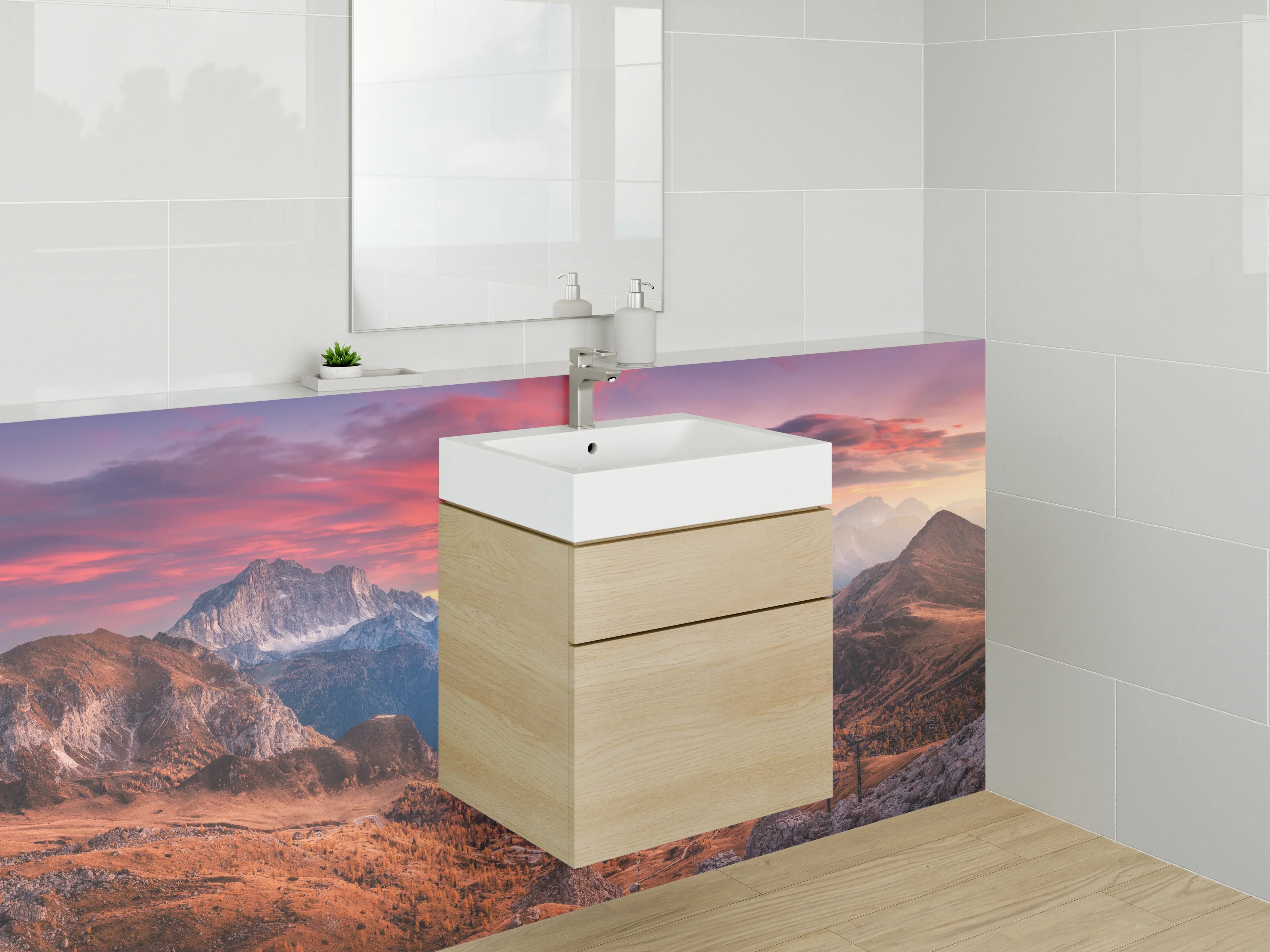 Waschbecken-Rückwand - Majestätische Gipfel im Abendlicht