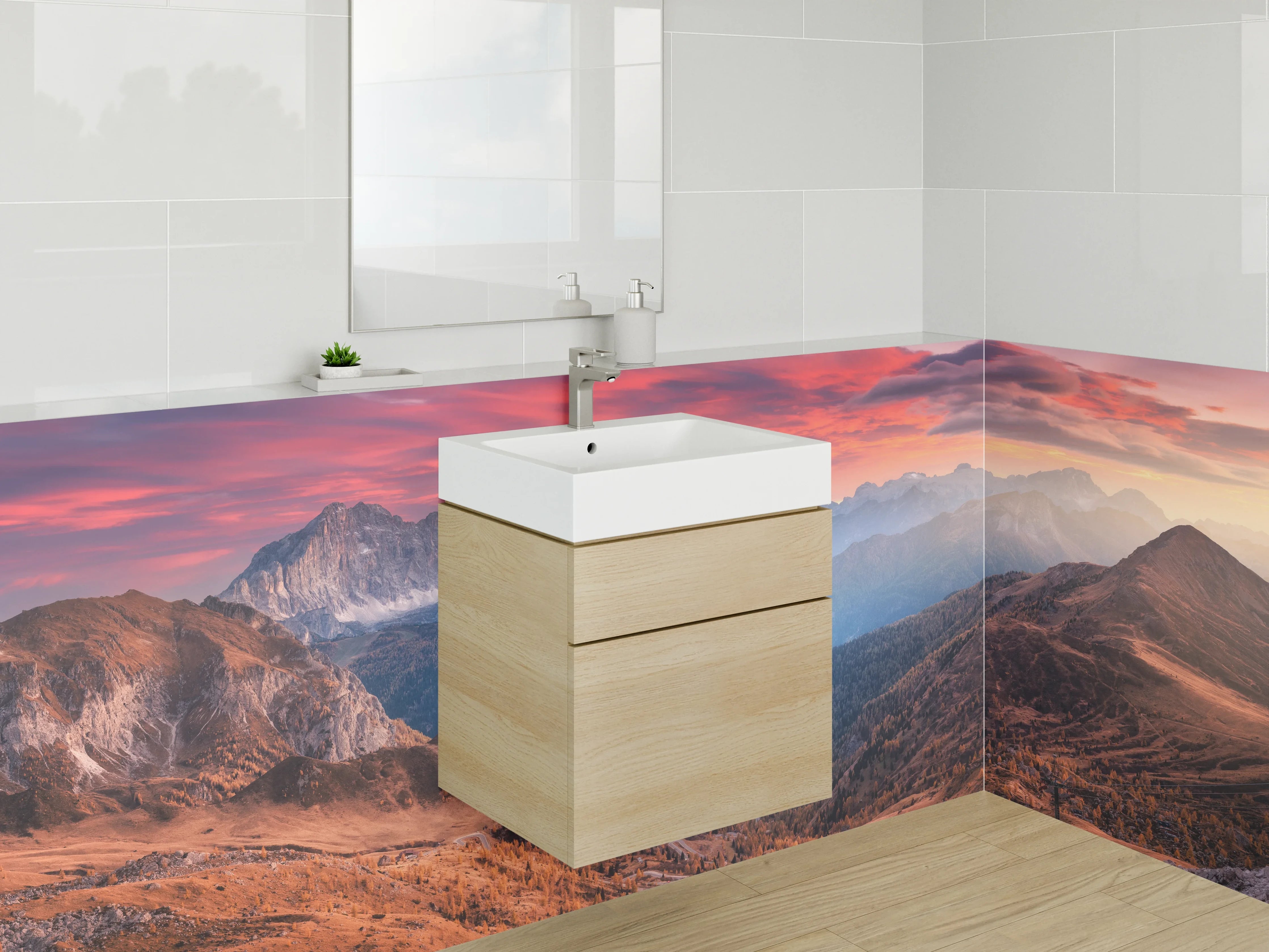 Waschbecken-Rückwand - Majestätische Gipfel im Abendlicht