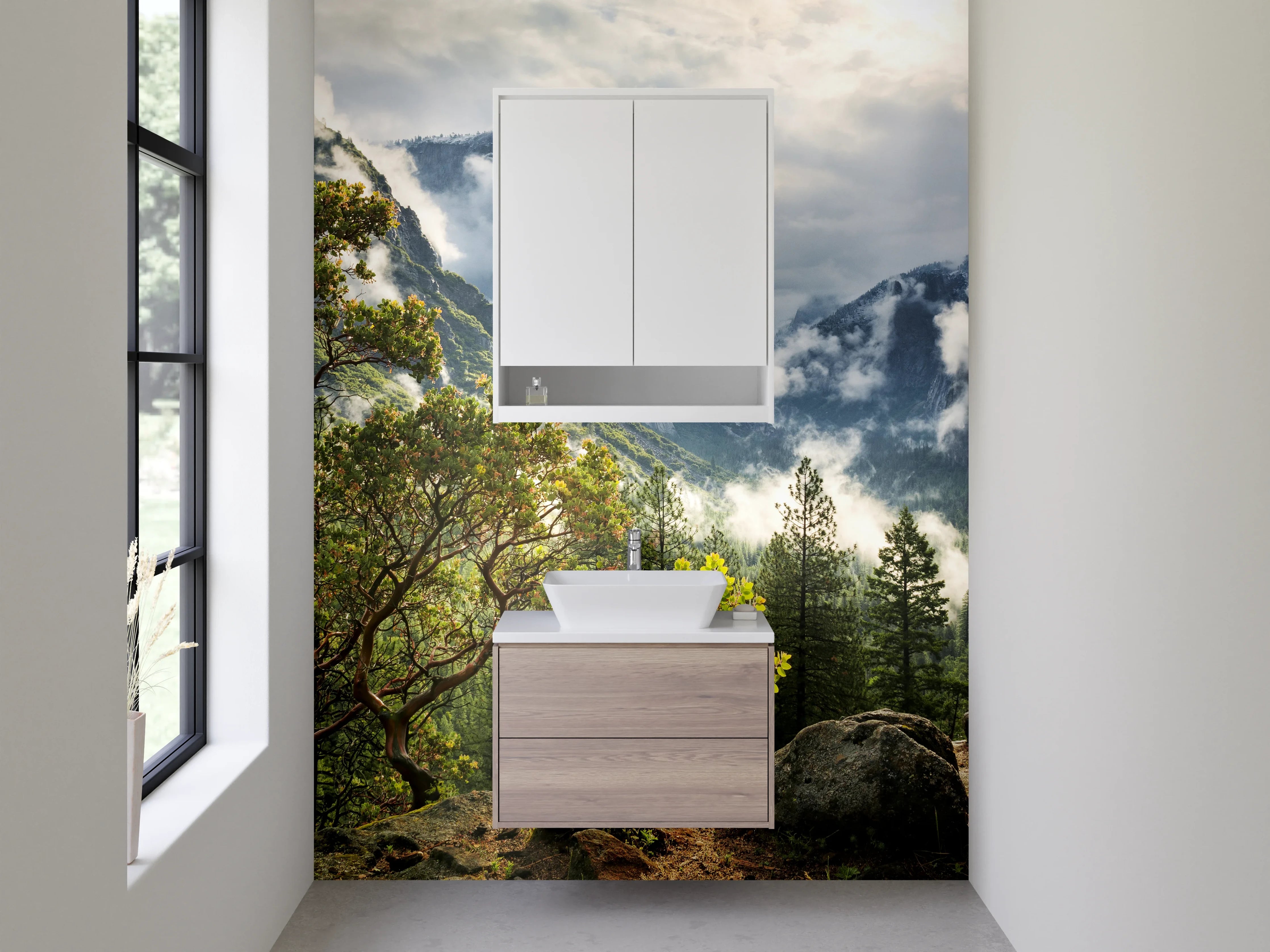 Waschbecken-Rückwand - Majestätische Gipfel und grüne Wälder