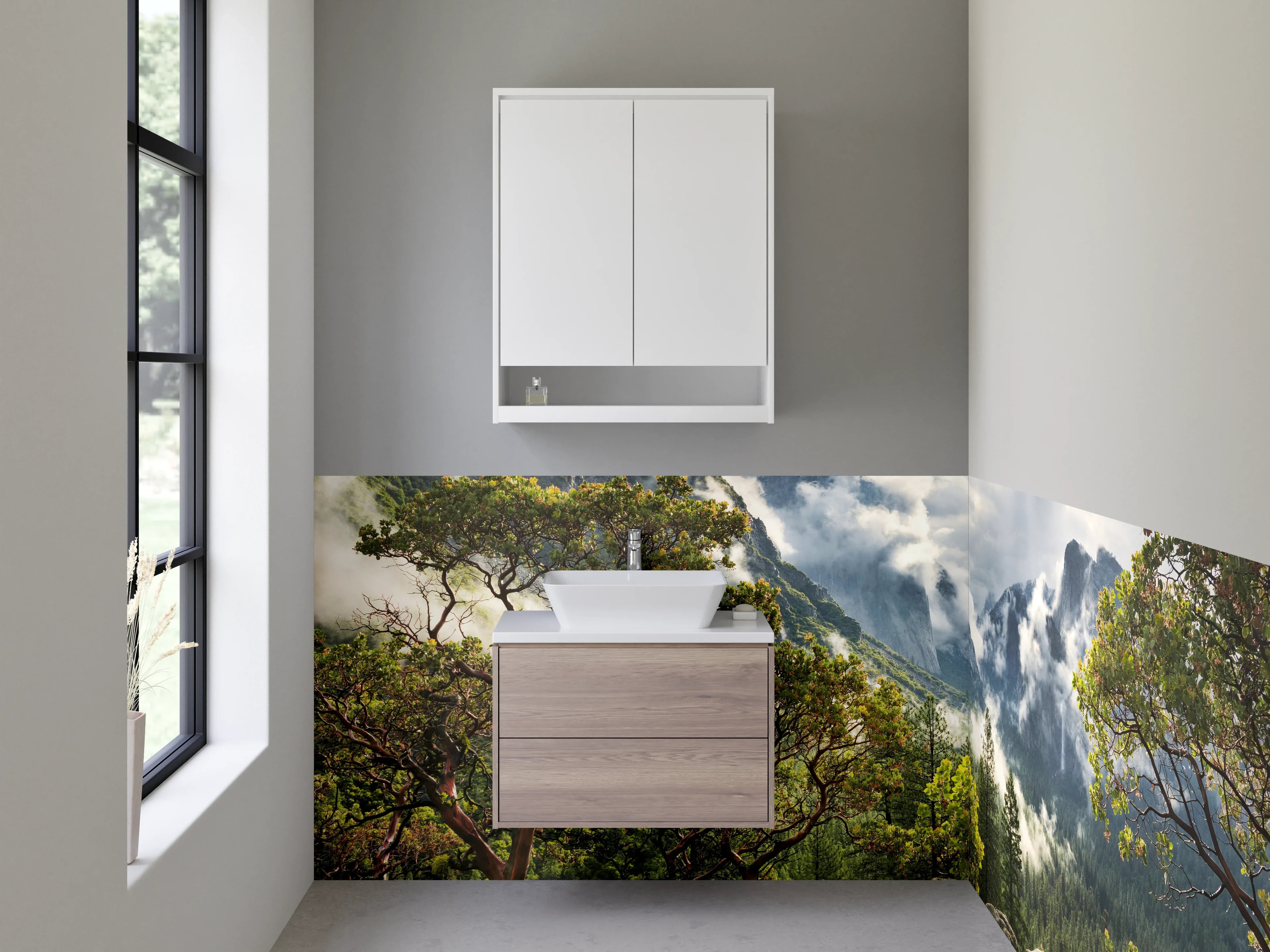 Waschbecken-Rückwand - Majestätische Gipfel und grüne Wälder