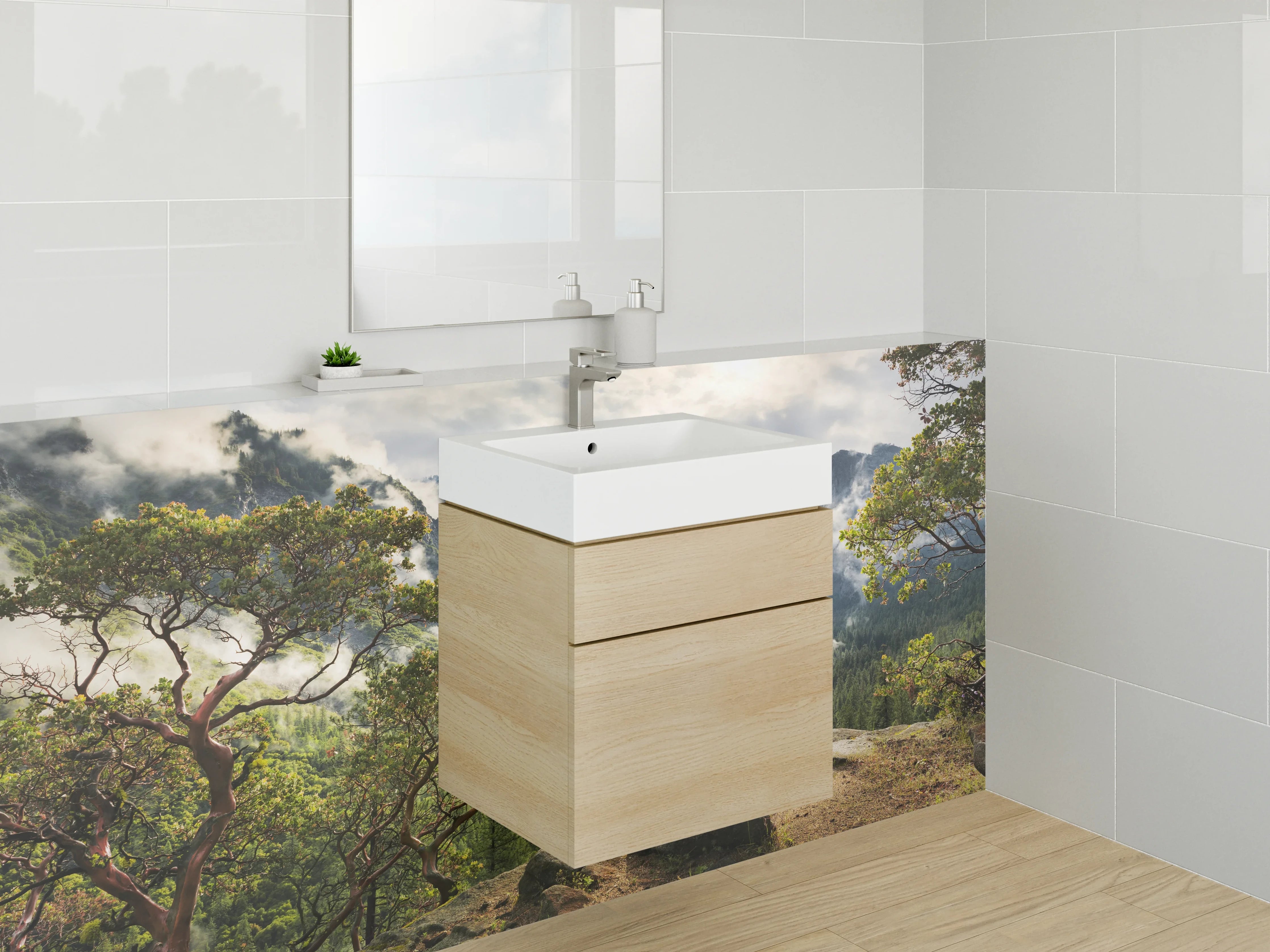 Waschbecken-Rückwand - Majestätische Gipfel und grüne Wälder