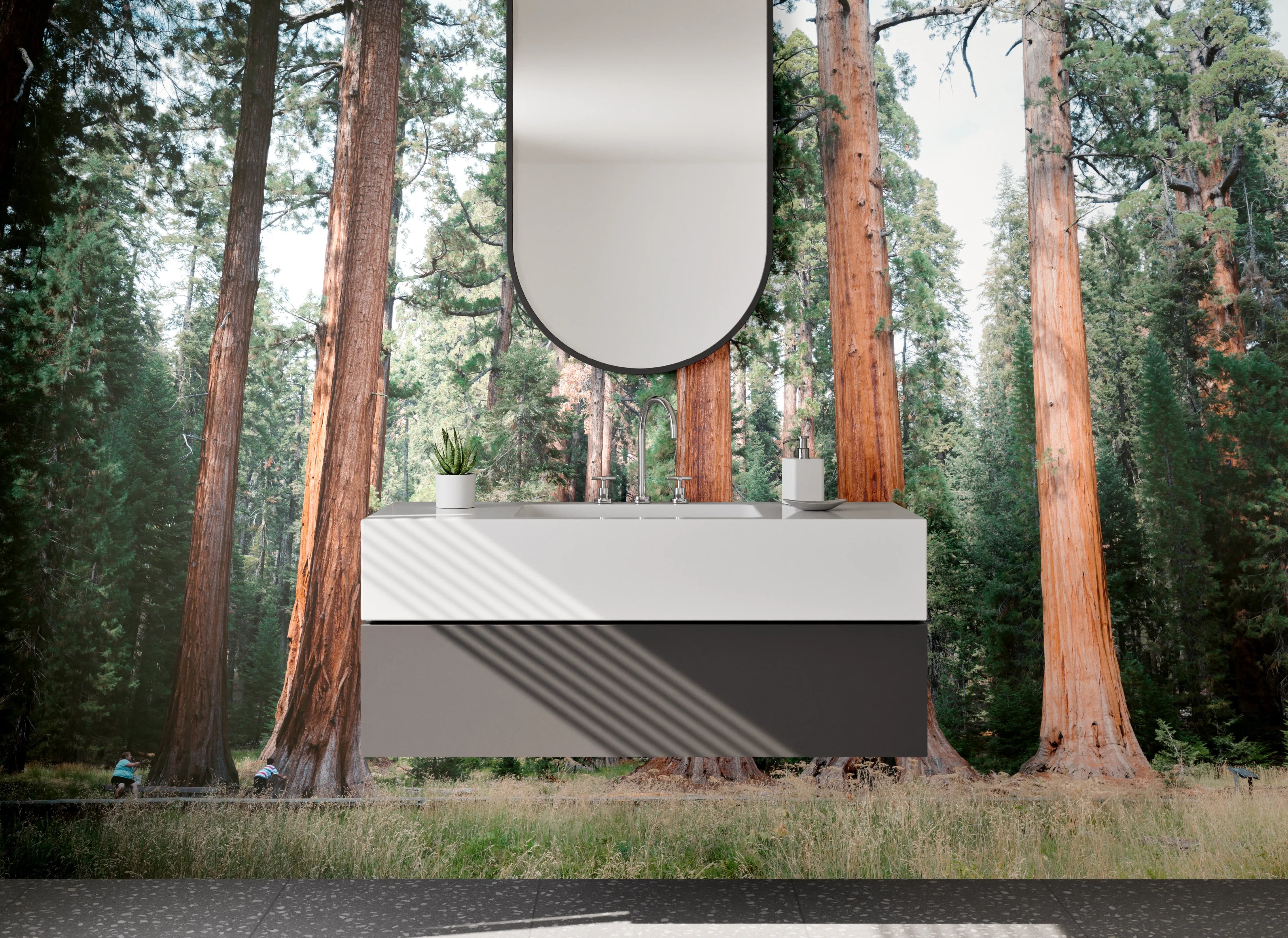 Waschbecken-Rückwand - Majestätische Redwood-Wälder in Grün