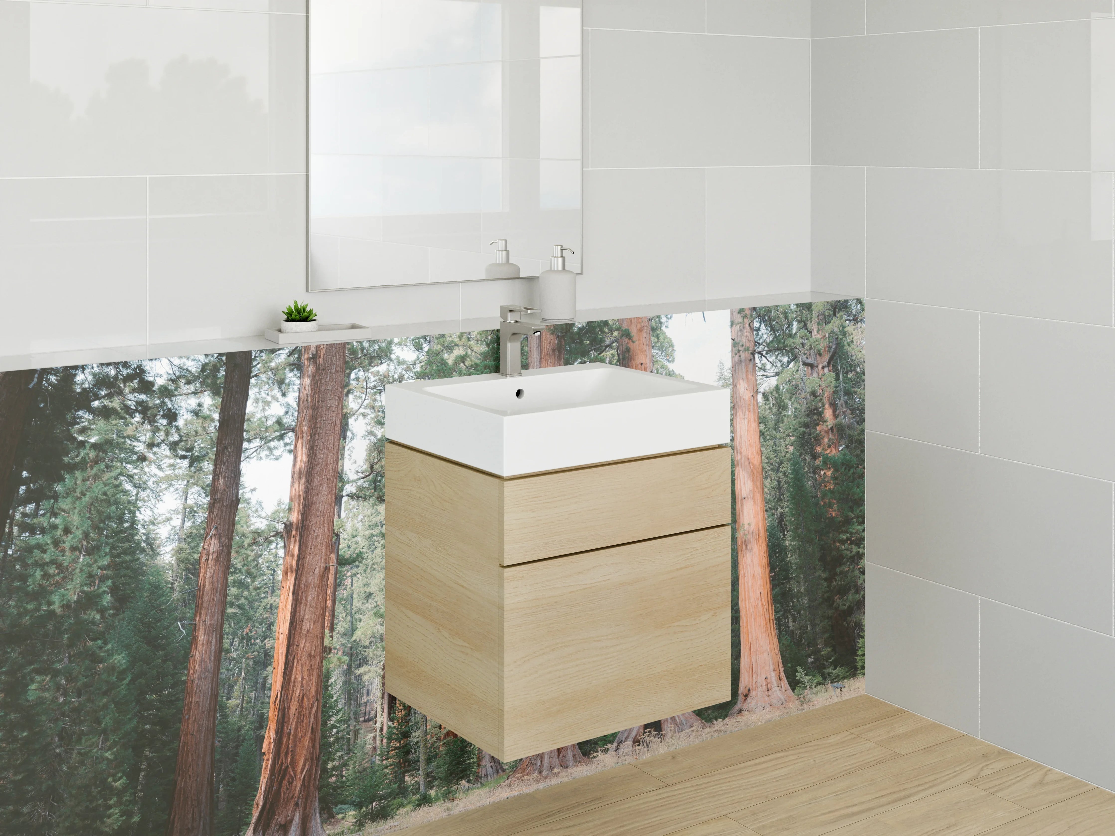 Waschbecken-Rückwand - Majestätische Redwood-Wälder in Grün