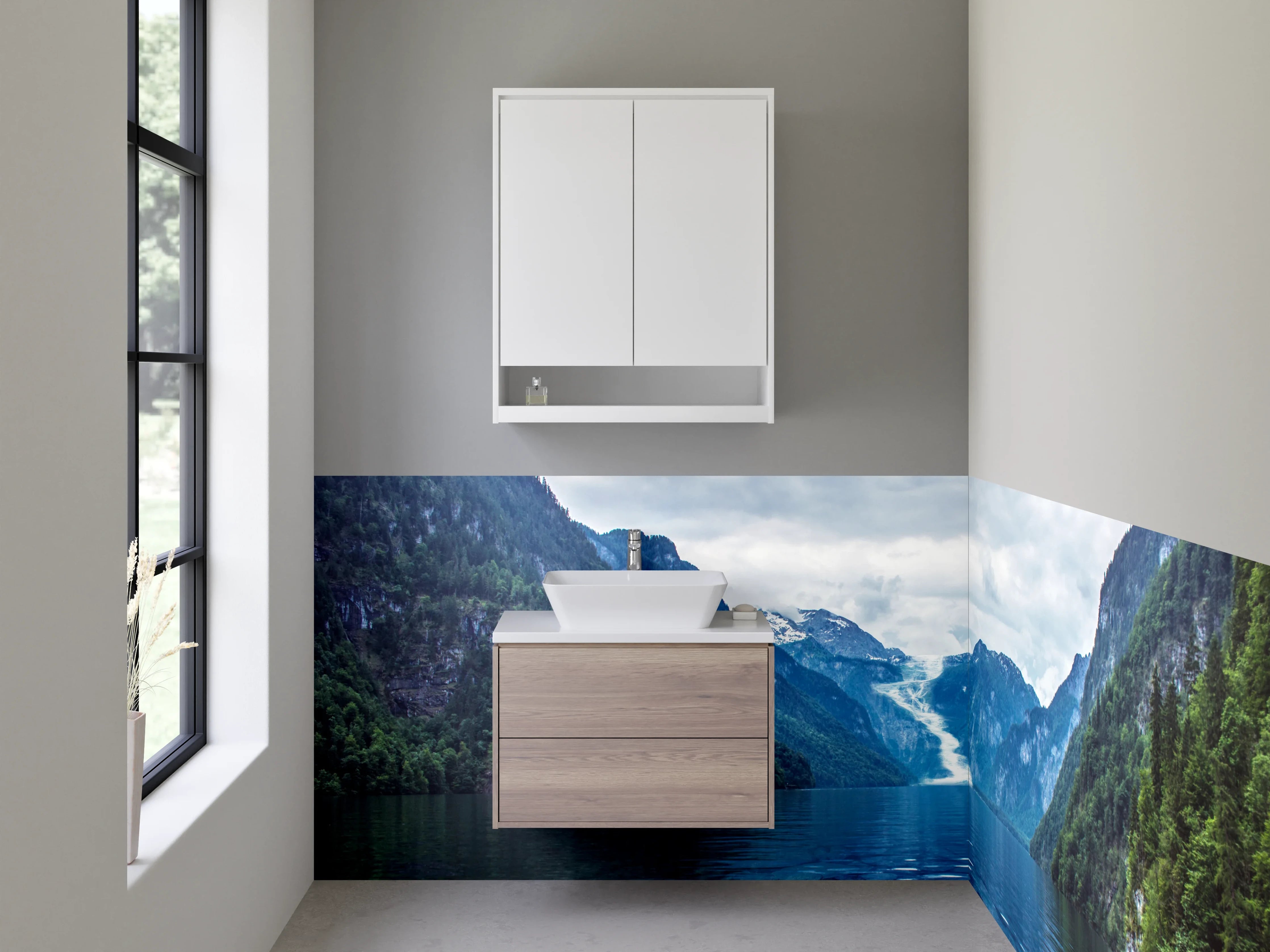 Waschbecken-Rückwand - Majestätischer Fjord mit schneebedeckten Bergen